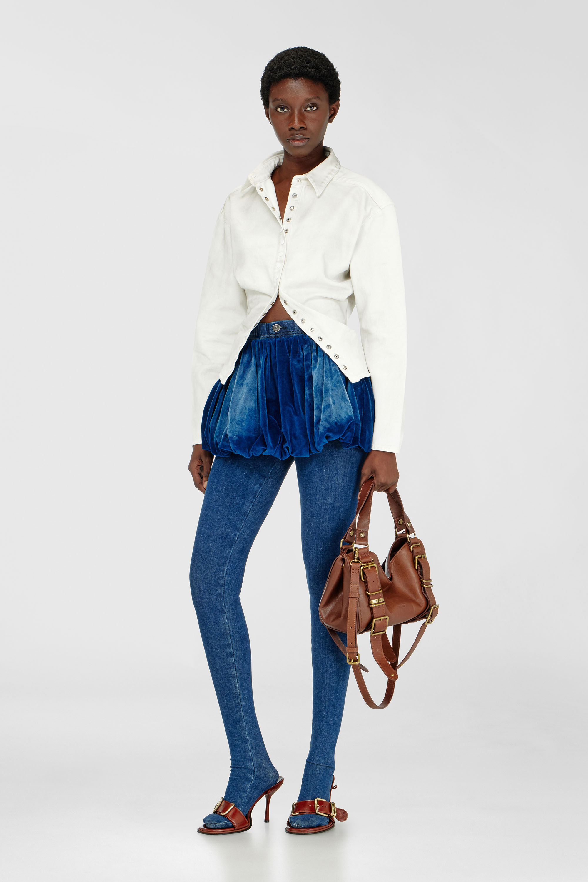 DIESEL ホワイト メッシュ 長袖カットソー あおば着用 Women's Fitted shirt in denim | White | Diesel {{Country}}