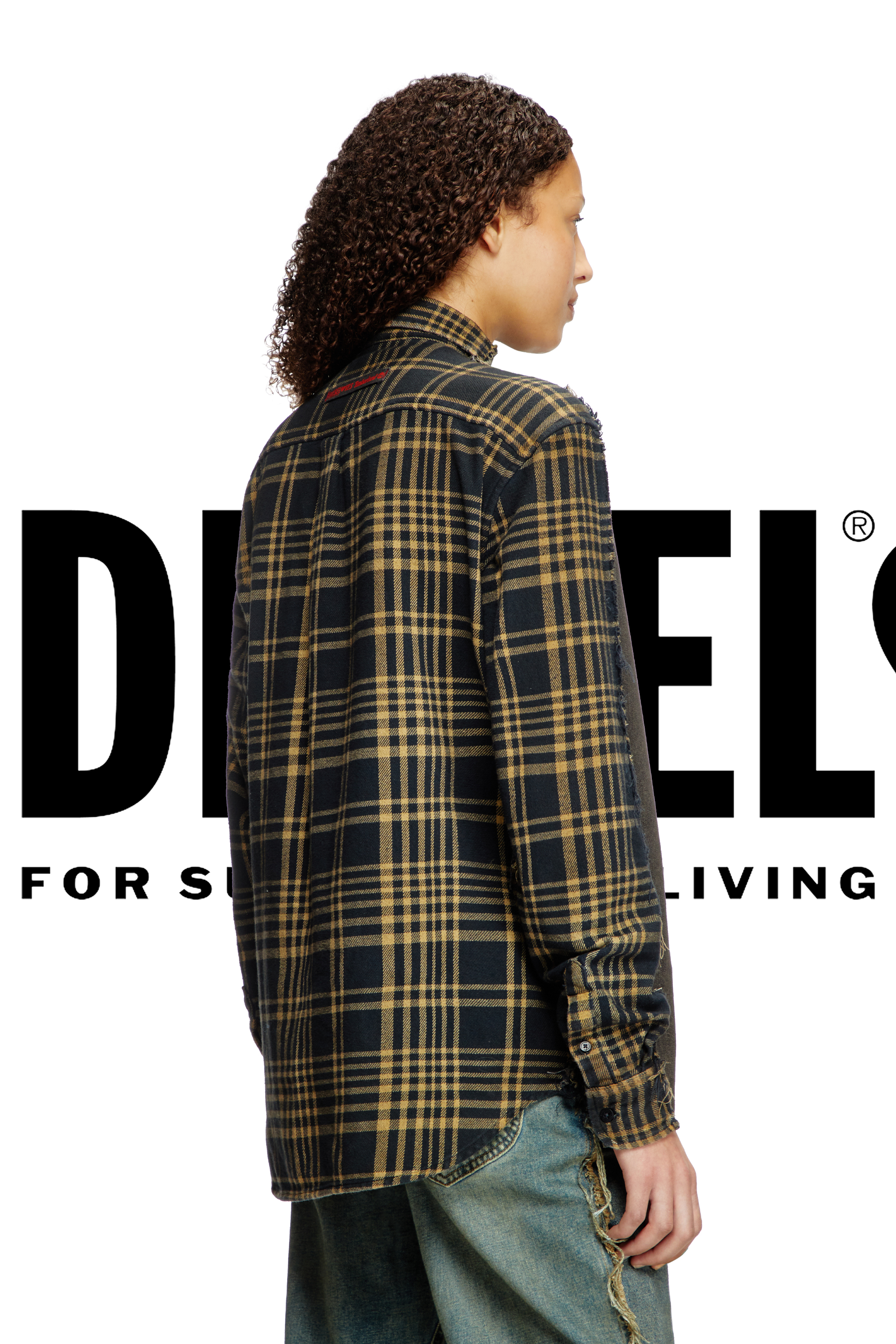 Diesel - Shirt Dieseloves 5A, Unisex's Overdyed denim and check and shirt in Black/Blue - 5