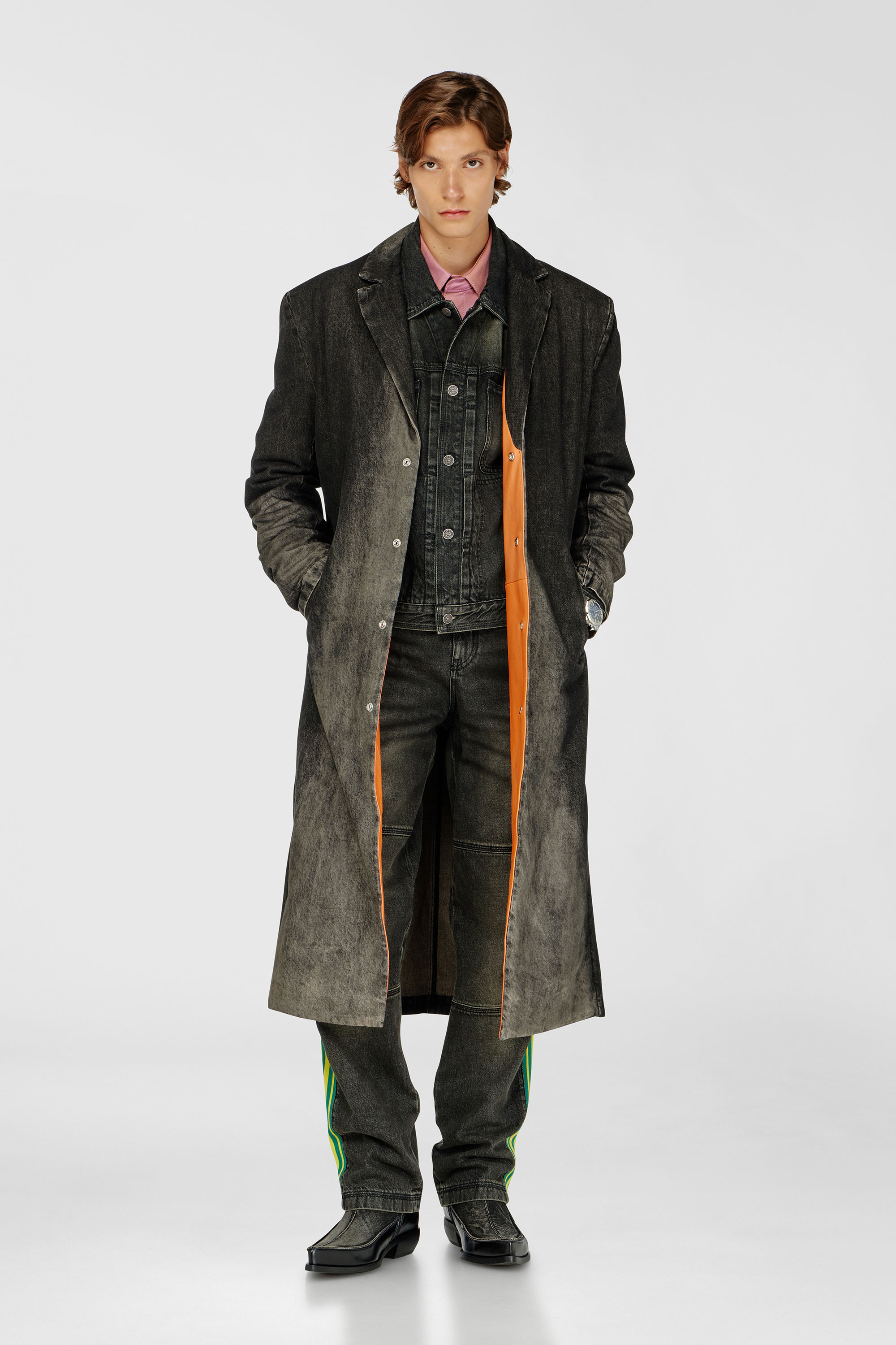 Women's Long coat in dirty-effect denim | Black | Diesel {{Country}}