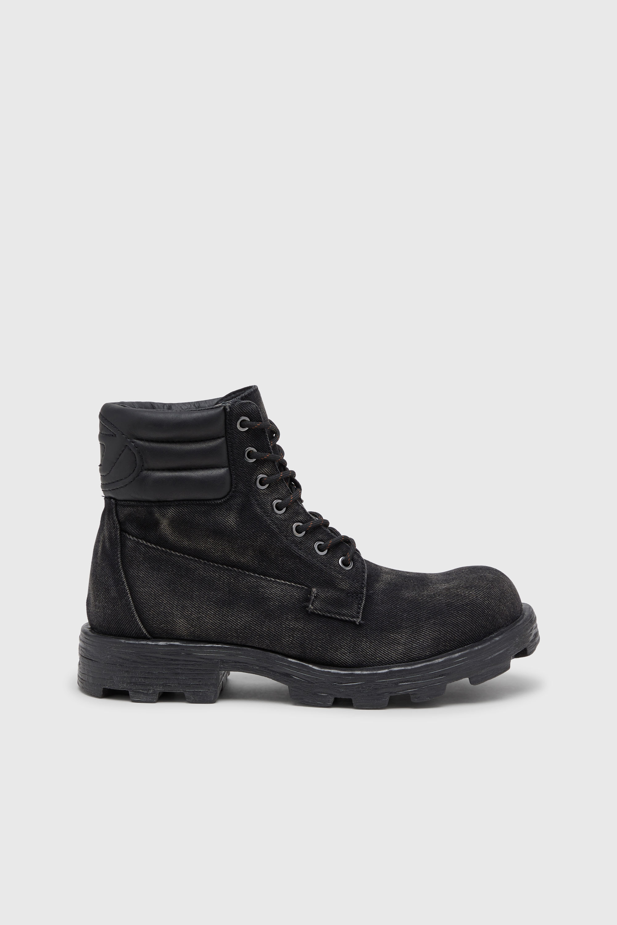 D-Hammer-Combat boots in denim and leather