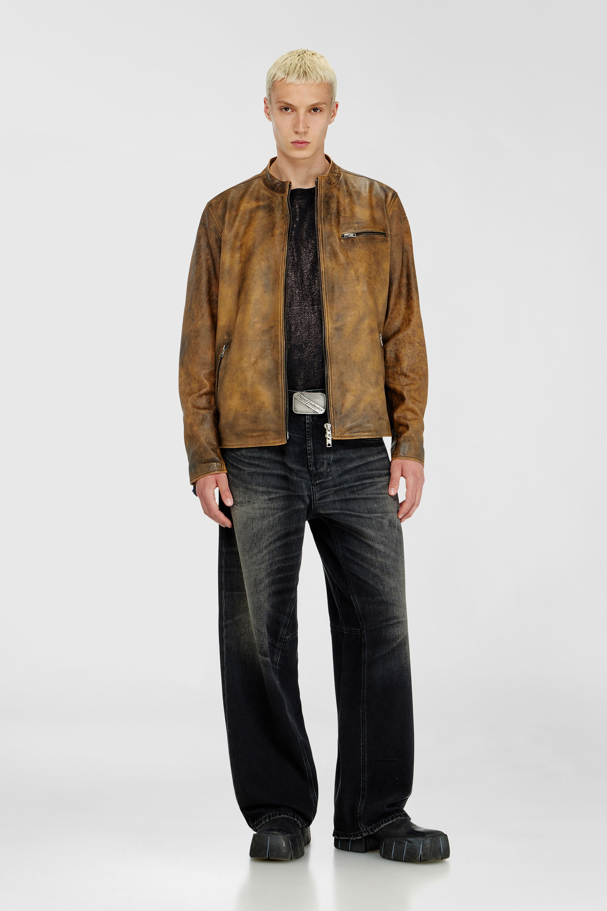 Men's Biker jacket in treated leather | Brown | Diesel SI