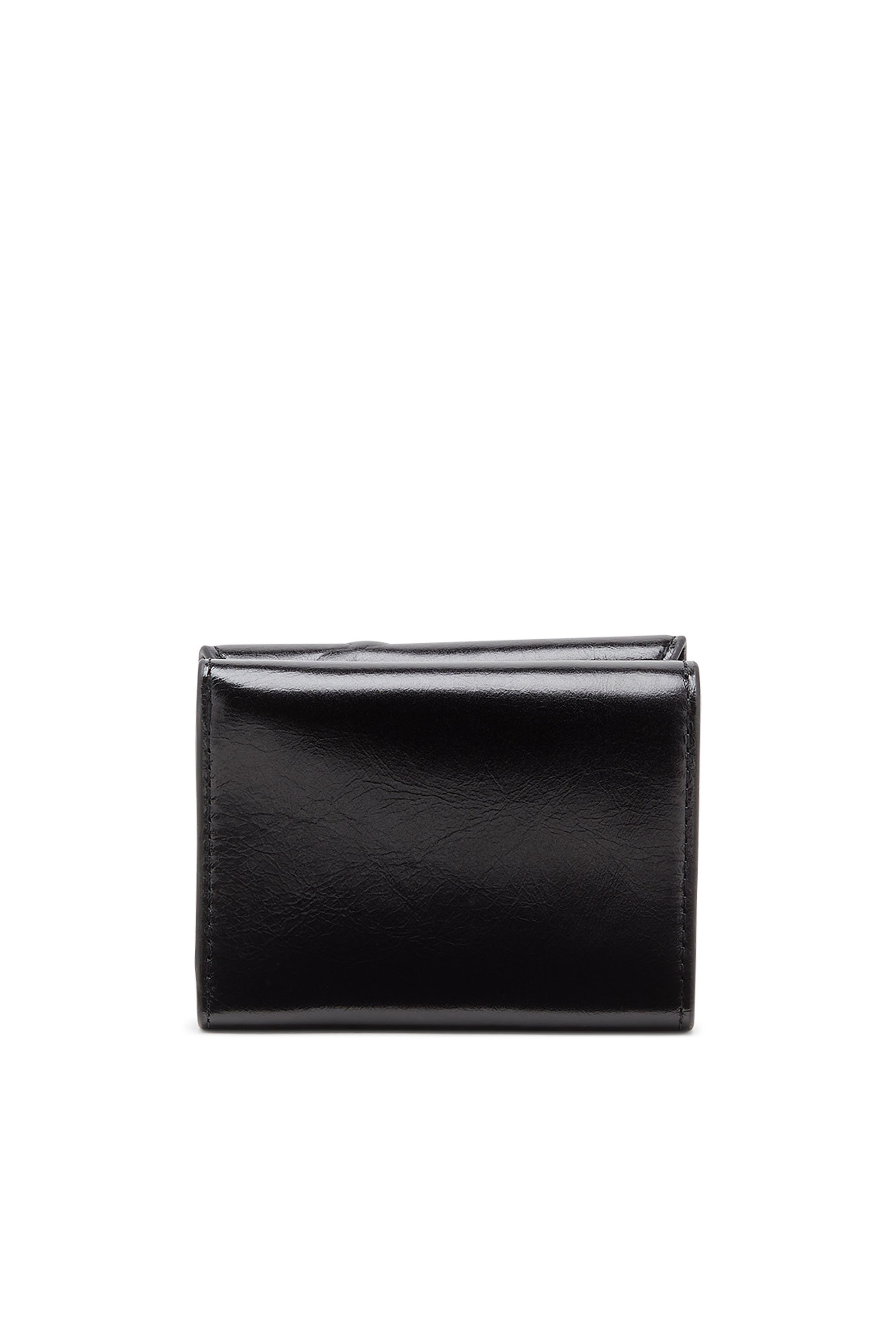 Diesel - TRI FOLD COIN XS II, Woman's Leather tri-fold wallet with embossed chain motif in Black - 2