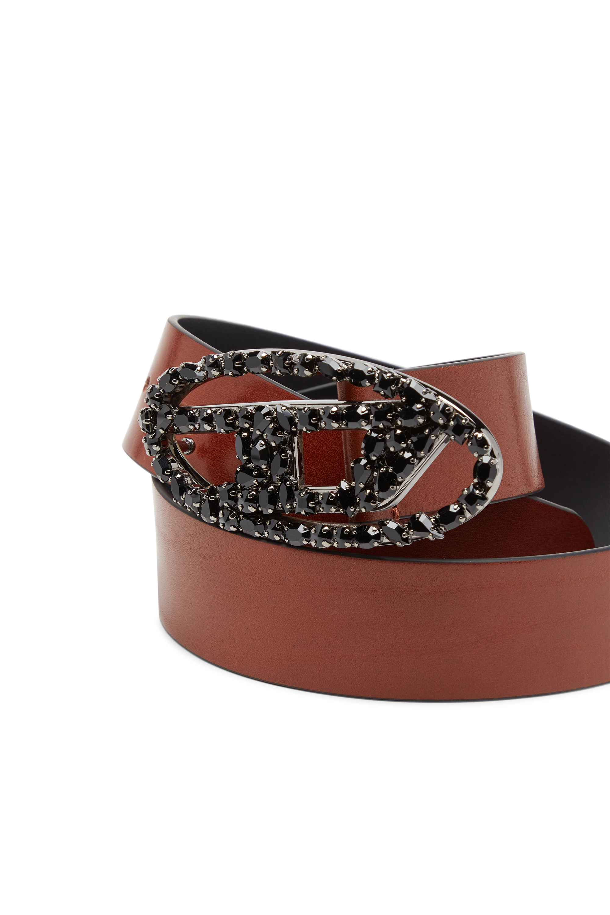 Diesel - B-1DR W-CROWN, Woman's 4 cm pull-up leather belt with jewel buckle in Brown - 3