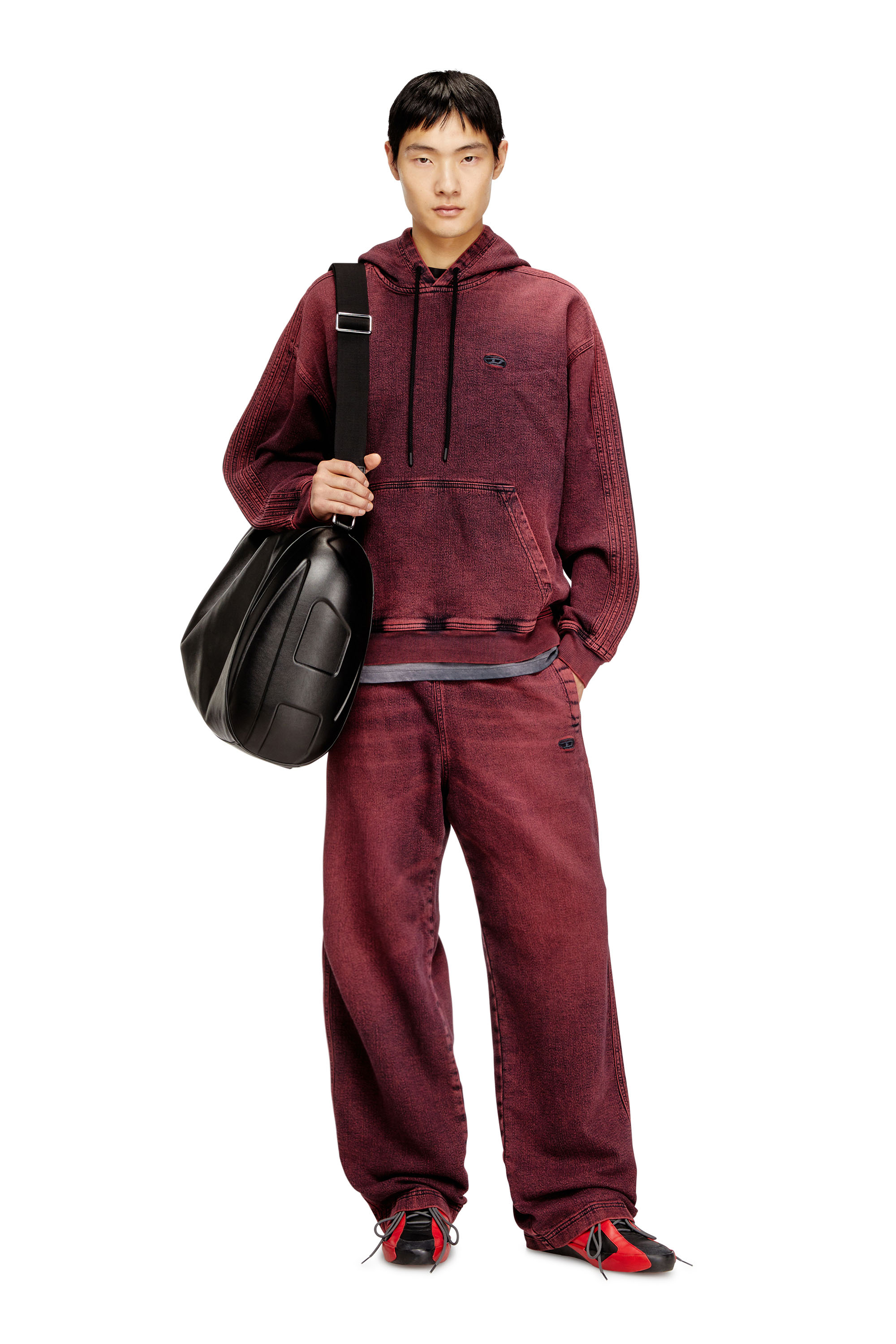 Diesel - D-UM-RIB-HORSE, Man's Hoodie in indigo track denim with logo in Red - 2