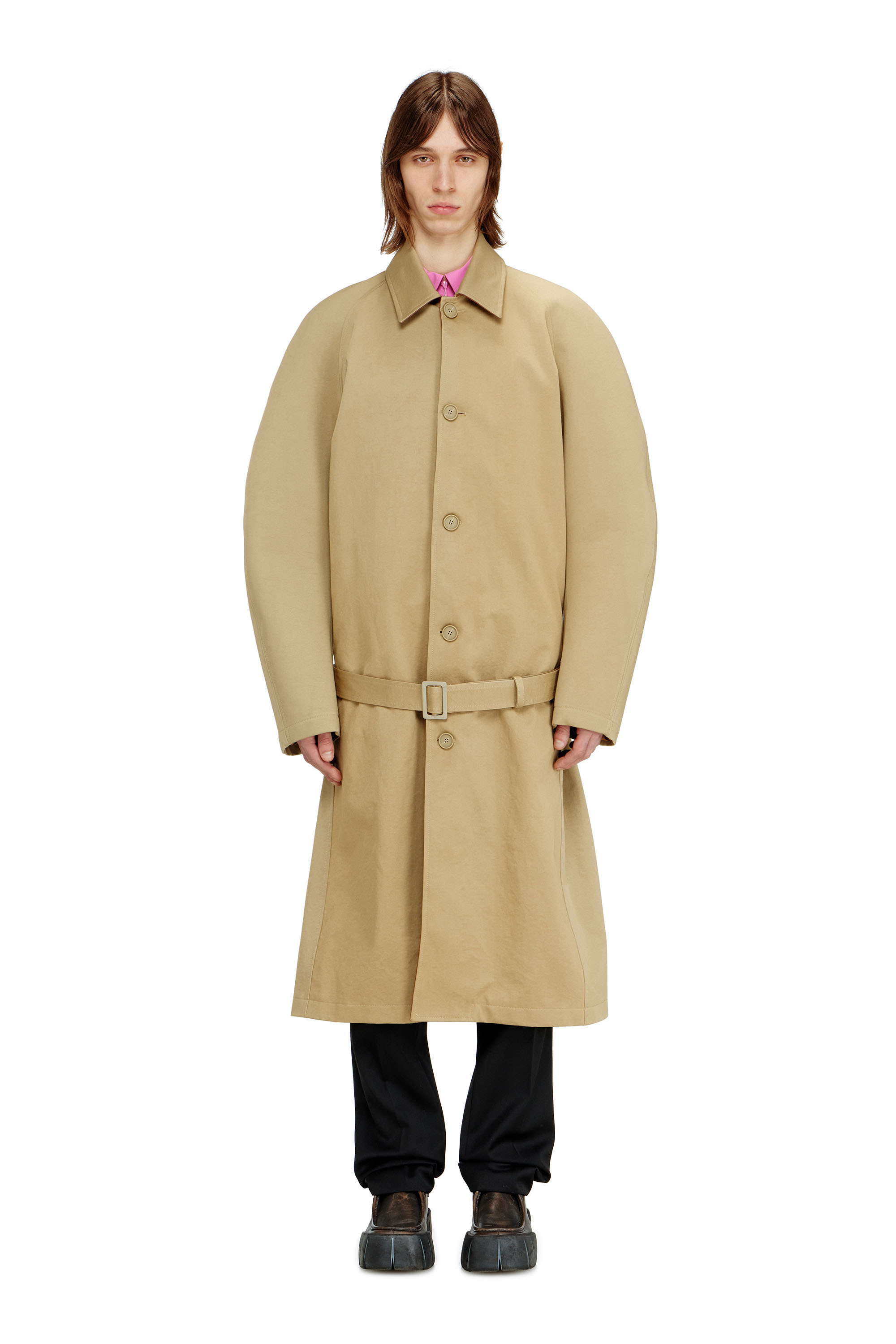Diesel - J-ROUN, Man's Trench coat with cocoon sleeves in Light Brown - 3
