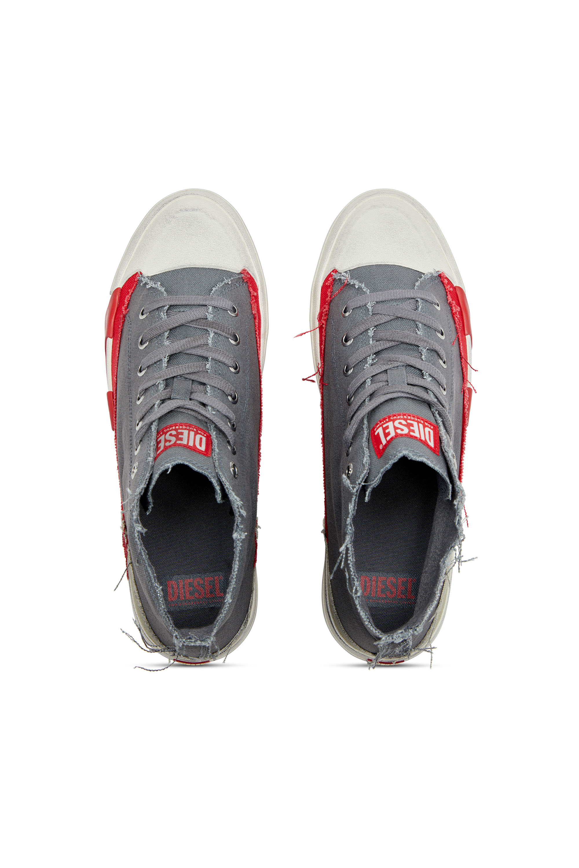 S-D-VERSE MID, Grey/Red Diesel - S-D-VERSE MID, Man's S-D-Verse-Dirty-effect high-top canvas sneakers in Grey/Red - 4