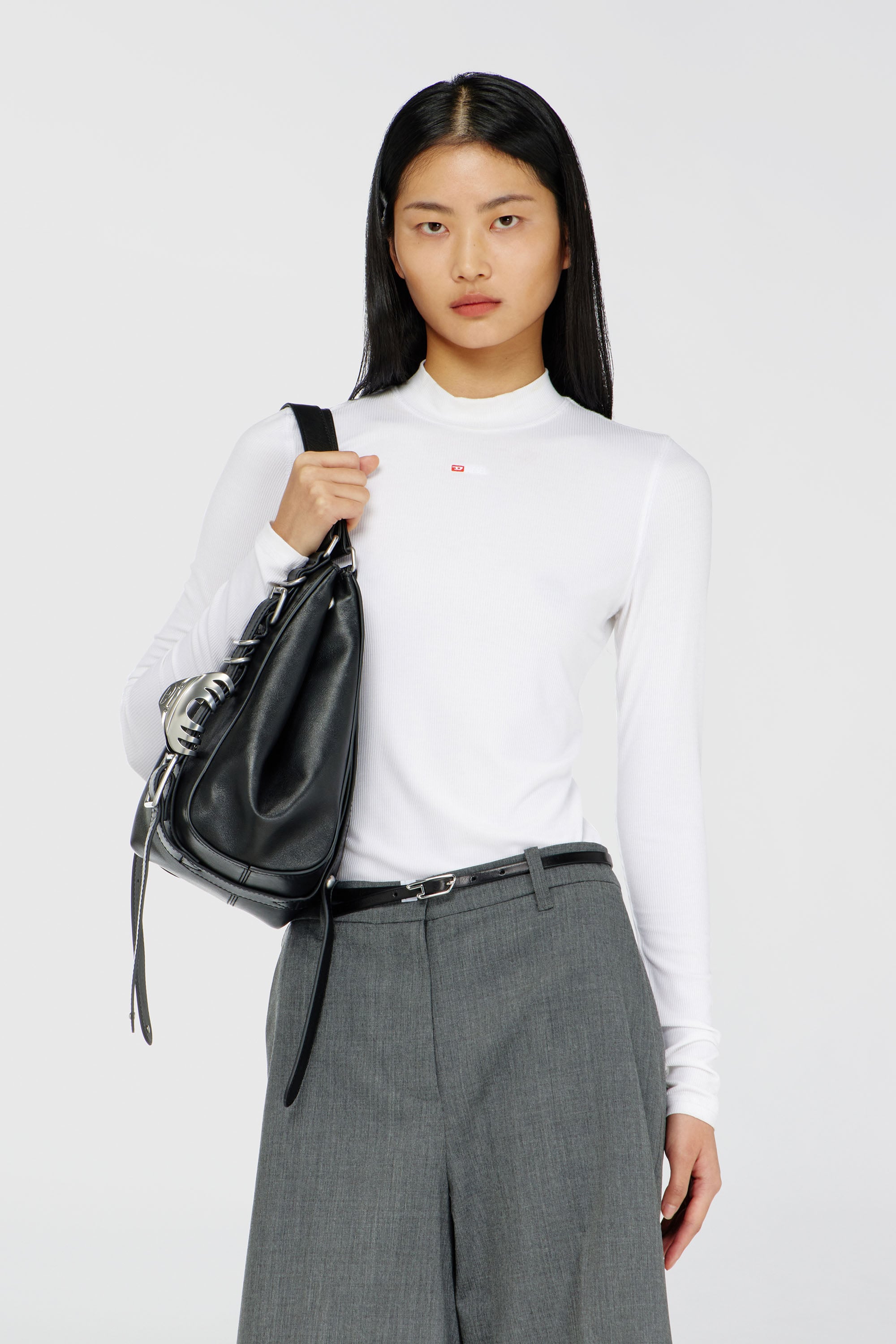 Diesel - T-MOKKY-LS-MICRODIV, Woman's Ribbed top with mock neck in White - 1