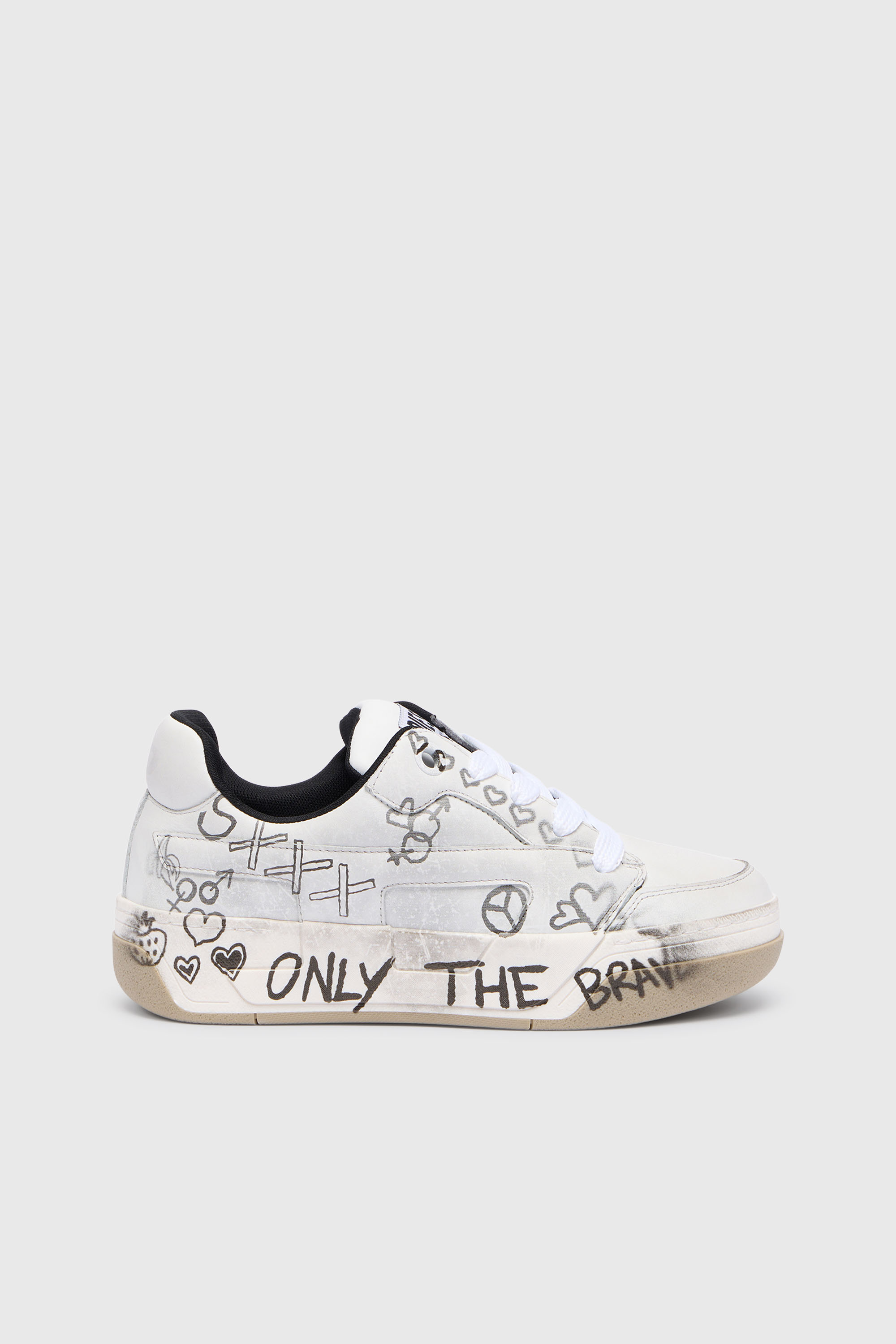 Diesel - S-D-OLLIE LOW, Man's D-Ollie-Leather sneakers with graffiti print in White - 1