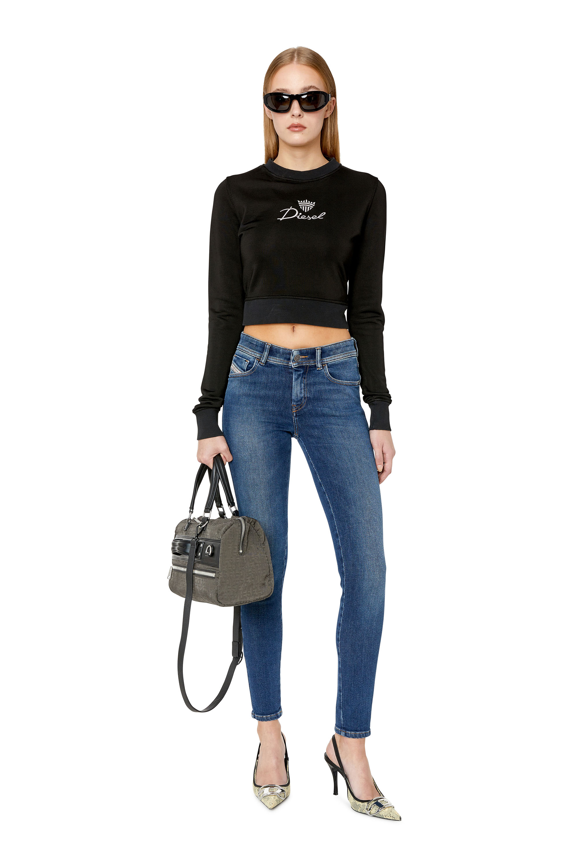 Diesel - 2017 Slandy 09E97 Super skinny Jeans, Dark Blue - Image 5