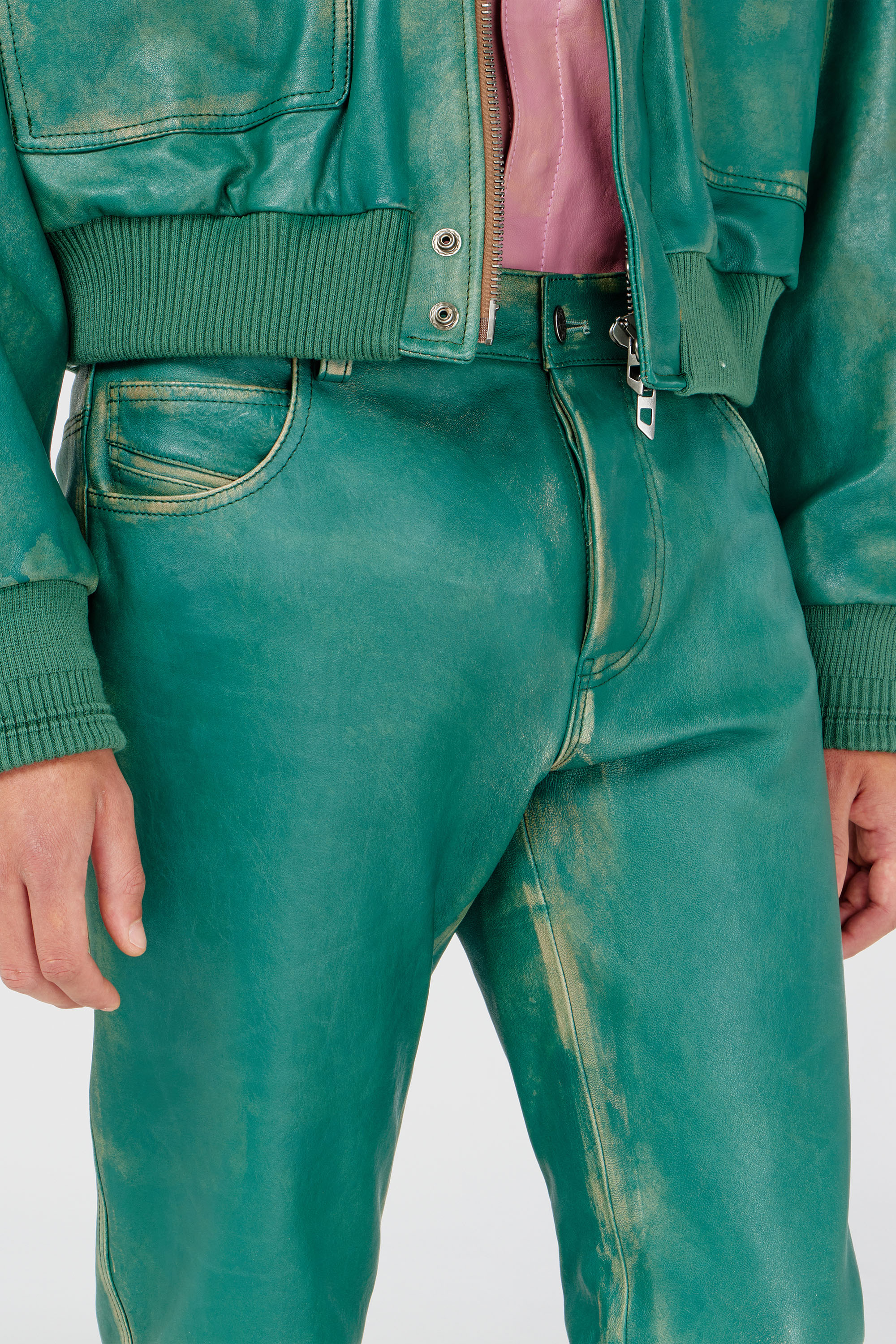 Men's Pants in treated leather | Green | Diesel SI