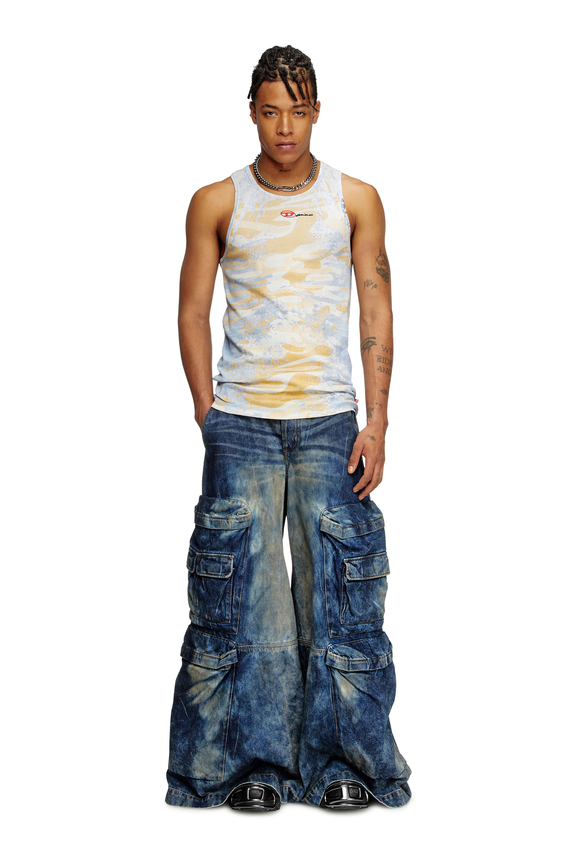 Diesel - T-LIFTY-DD, Unisex's Camo tank top in stretch cotton in Blue/Yellow - 1