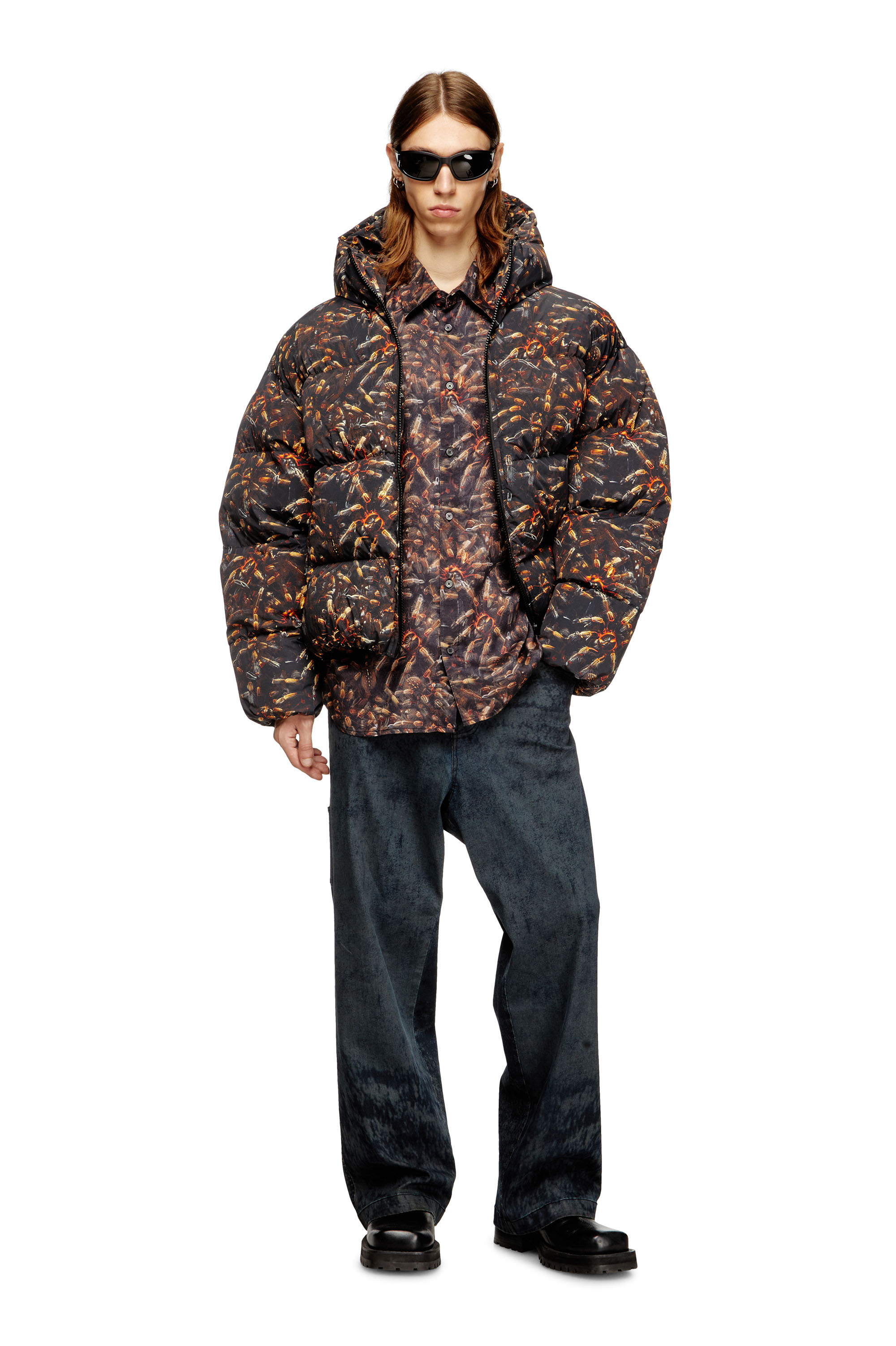 Diesel - S-SIMPLY-SPIDER-PJBK, Man's Lyocell shirt with all-over print in Black/Brown - 1