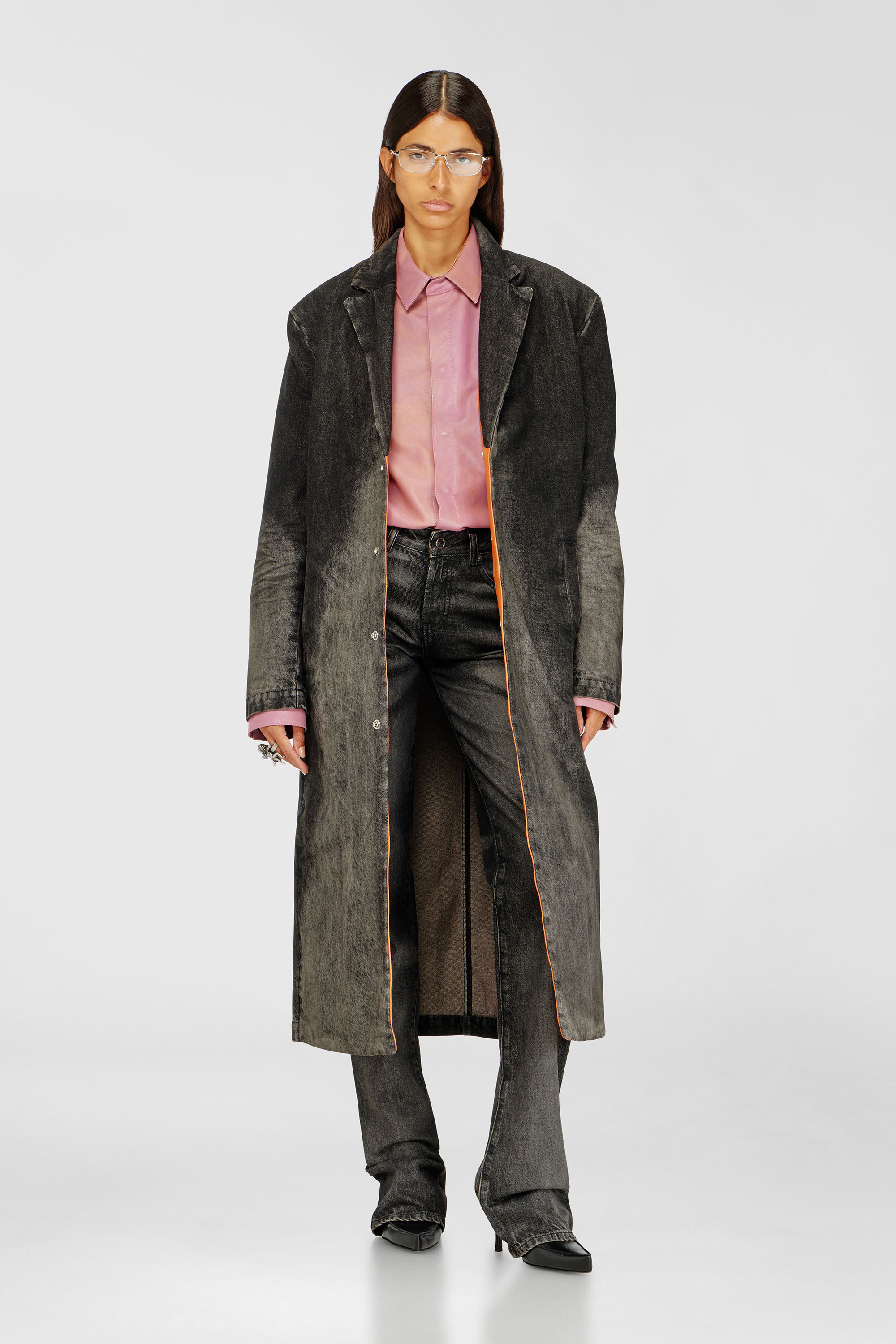 Diesel - D-IANCH-FSJ, Unisex's Long coat in dirty-effect denim in Black - 2