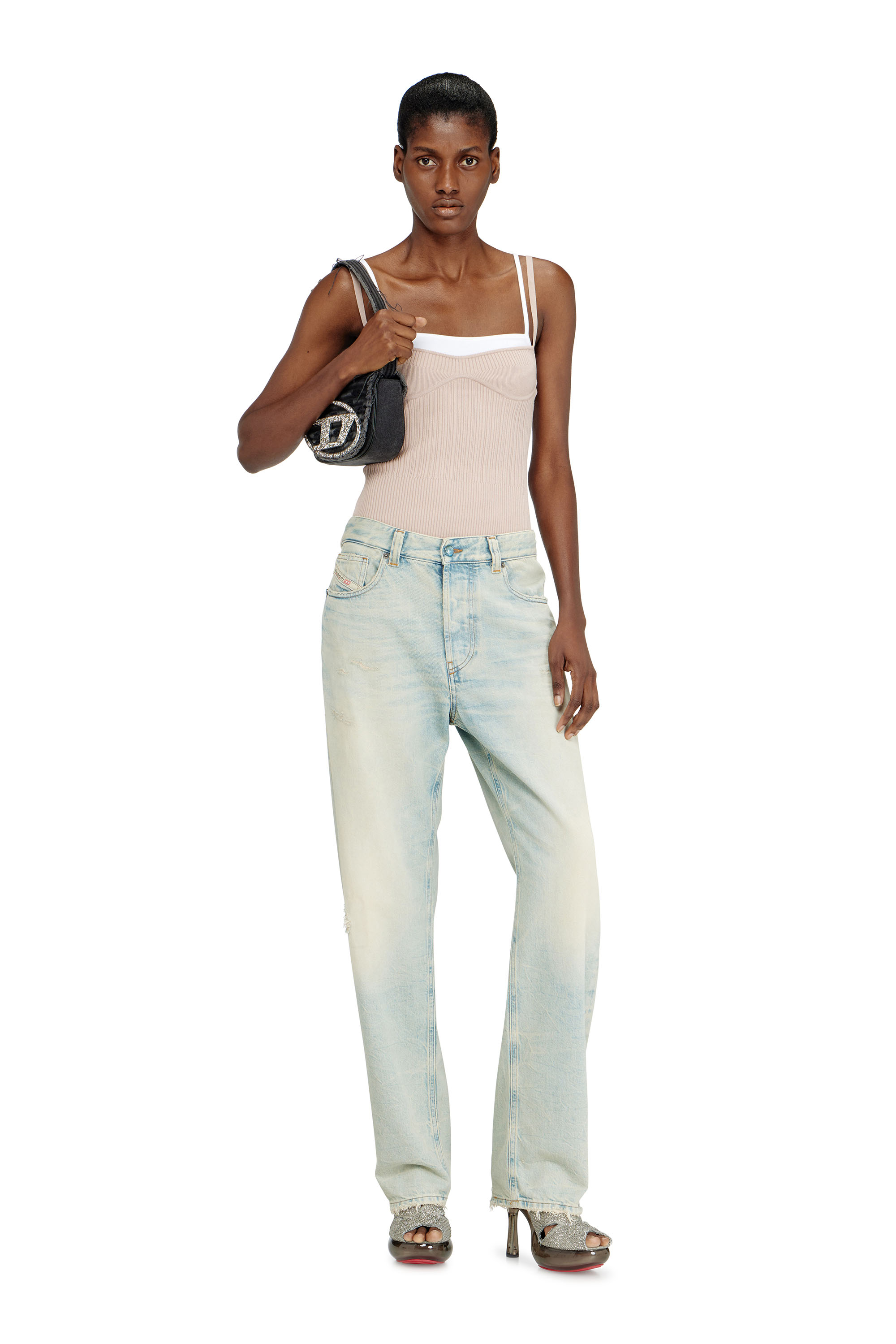 Diesel - 1DR, Woman's 1DR-Iconic shoulder bag in canvas and leather in Black - 6