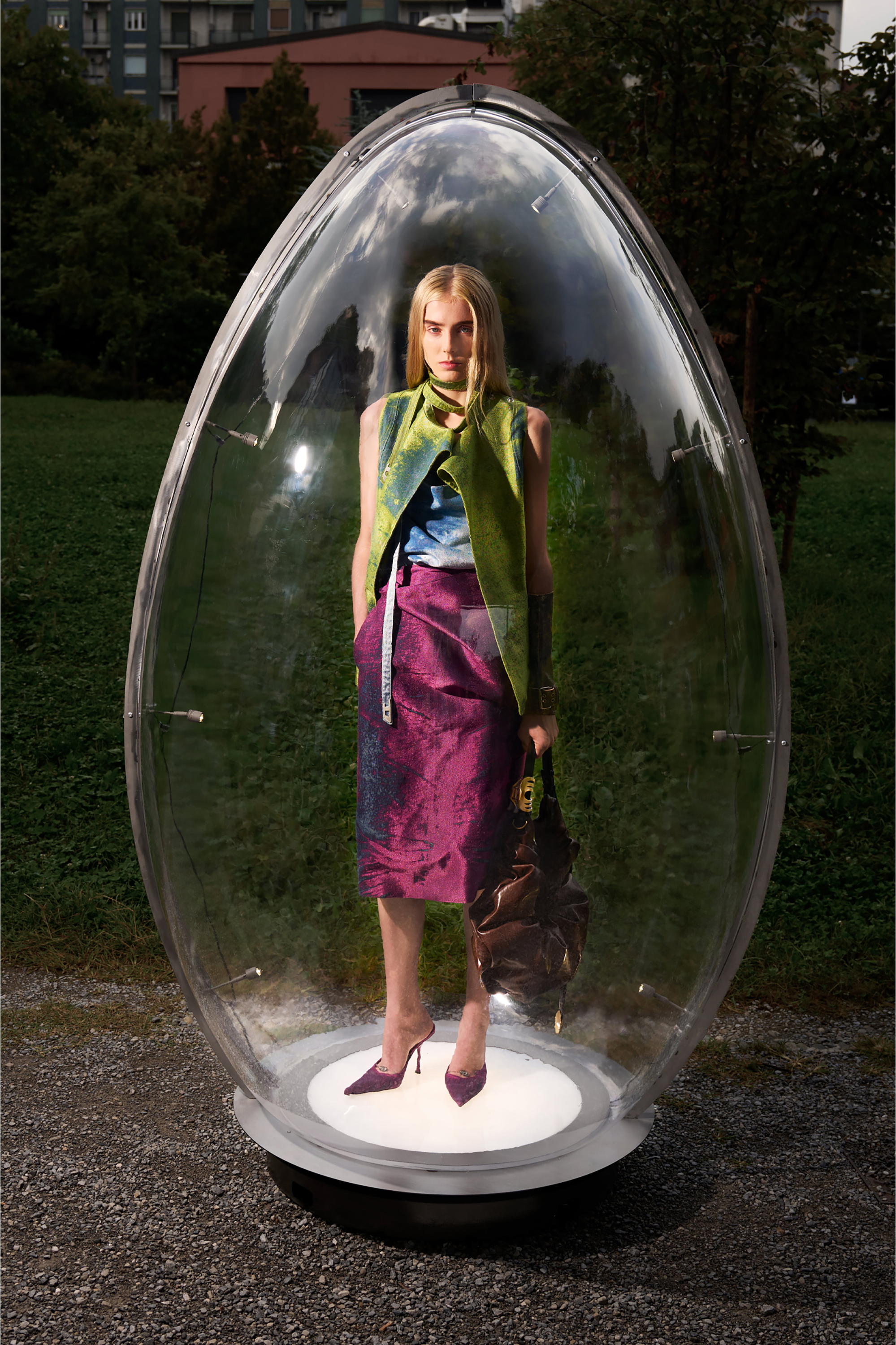 Diesel - DE-SIRA-FSI, Woman's Midi skirt in coloured satin denim in Violet - 5