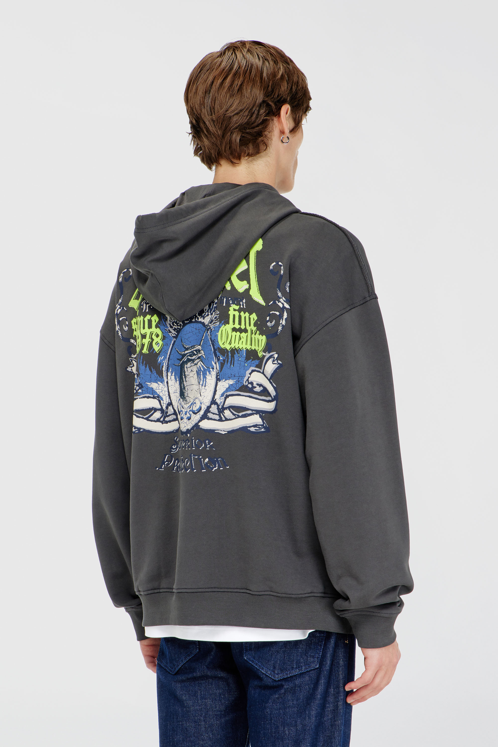 Diesel - S-BOXT-HOOD-AA2, Man's Cotton hoodie with flocked graphics in Dark grey - 4