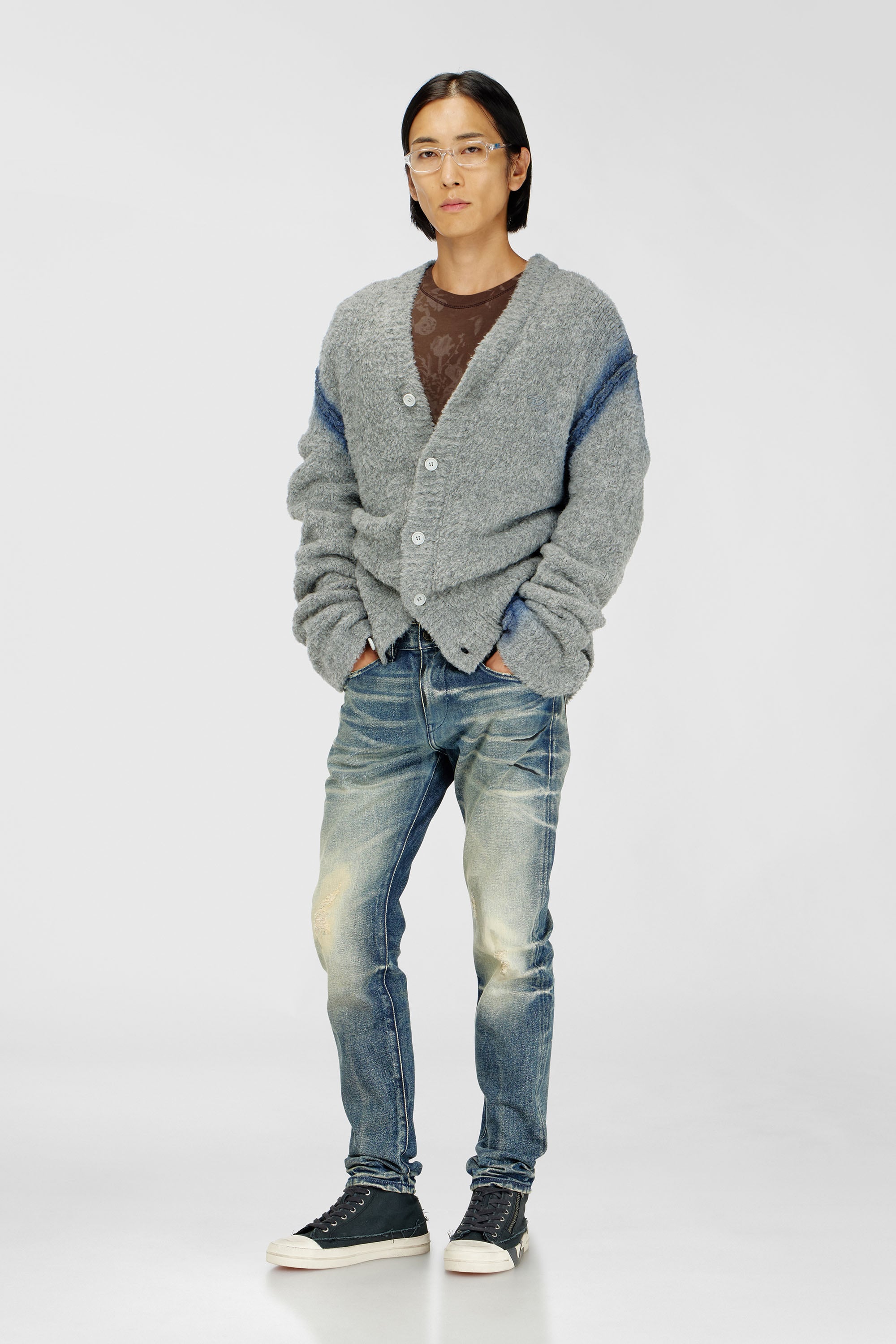 Men's Alpaca-blend cardigan with spray-dyed seams | Grey | Diesel SI