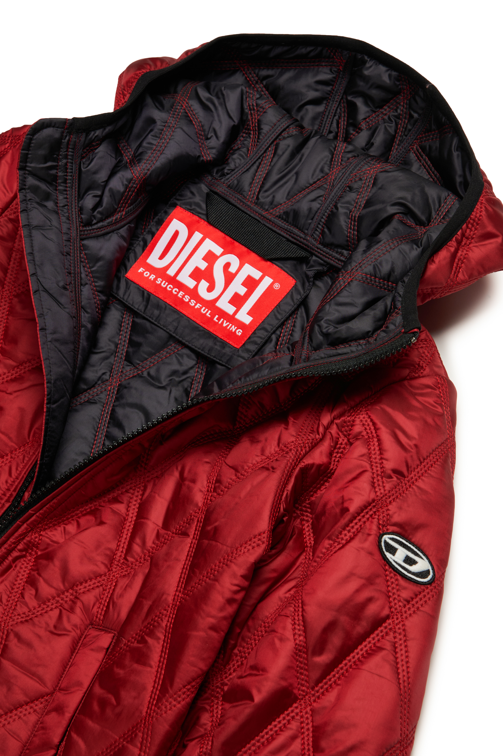 Diesel - JFOKKER, Unisex Hooded quilted nylon jacket in Red - Image 3