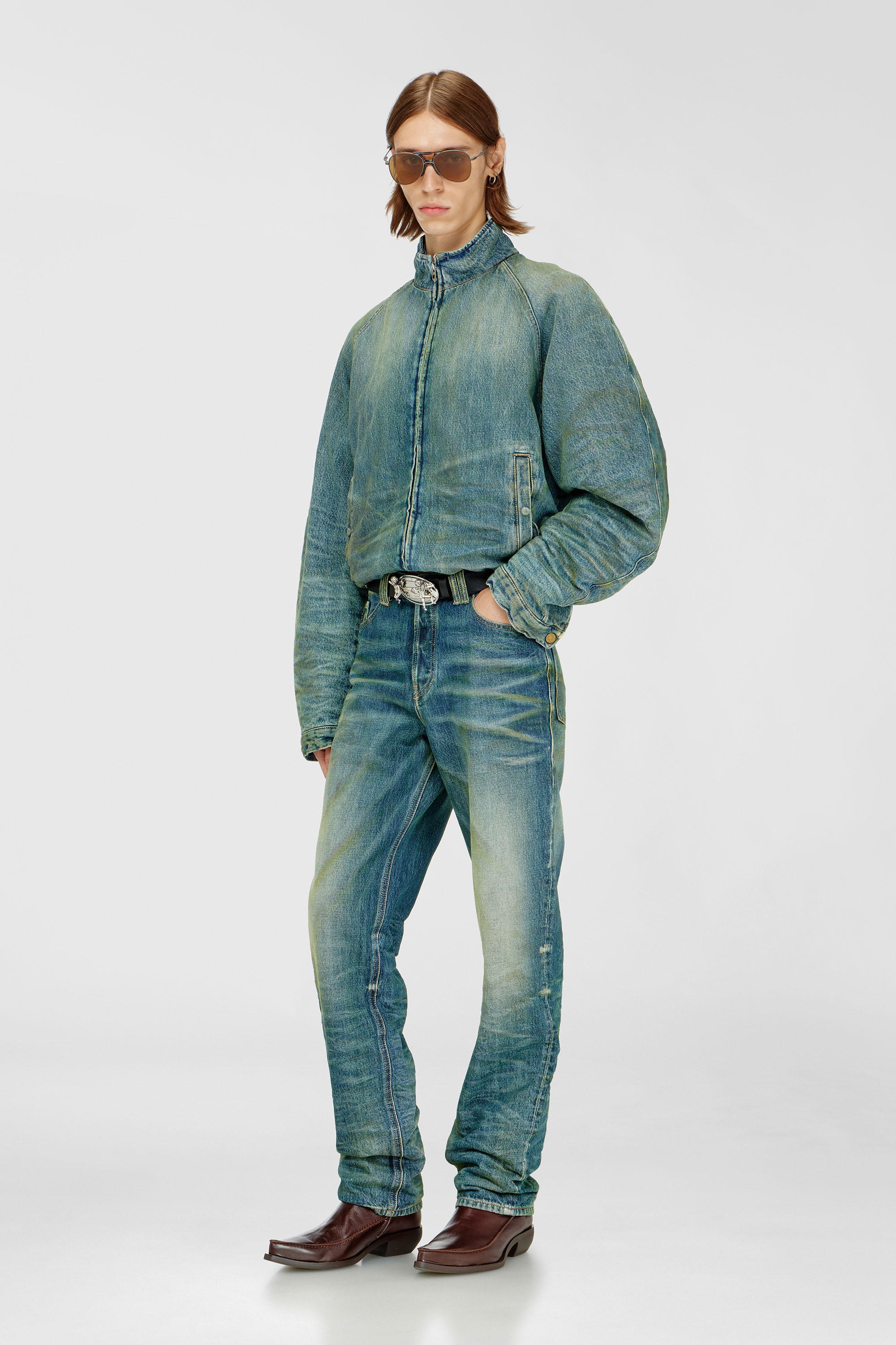 ジャケット・アウター feliex 26SS DENIM SHIRTS JACKET Men's Padded jacket in dirty-effect creased denim | Blue | Diesel SI