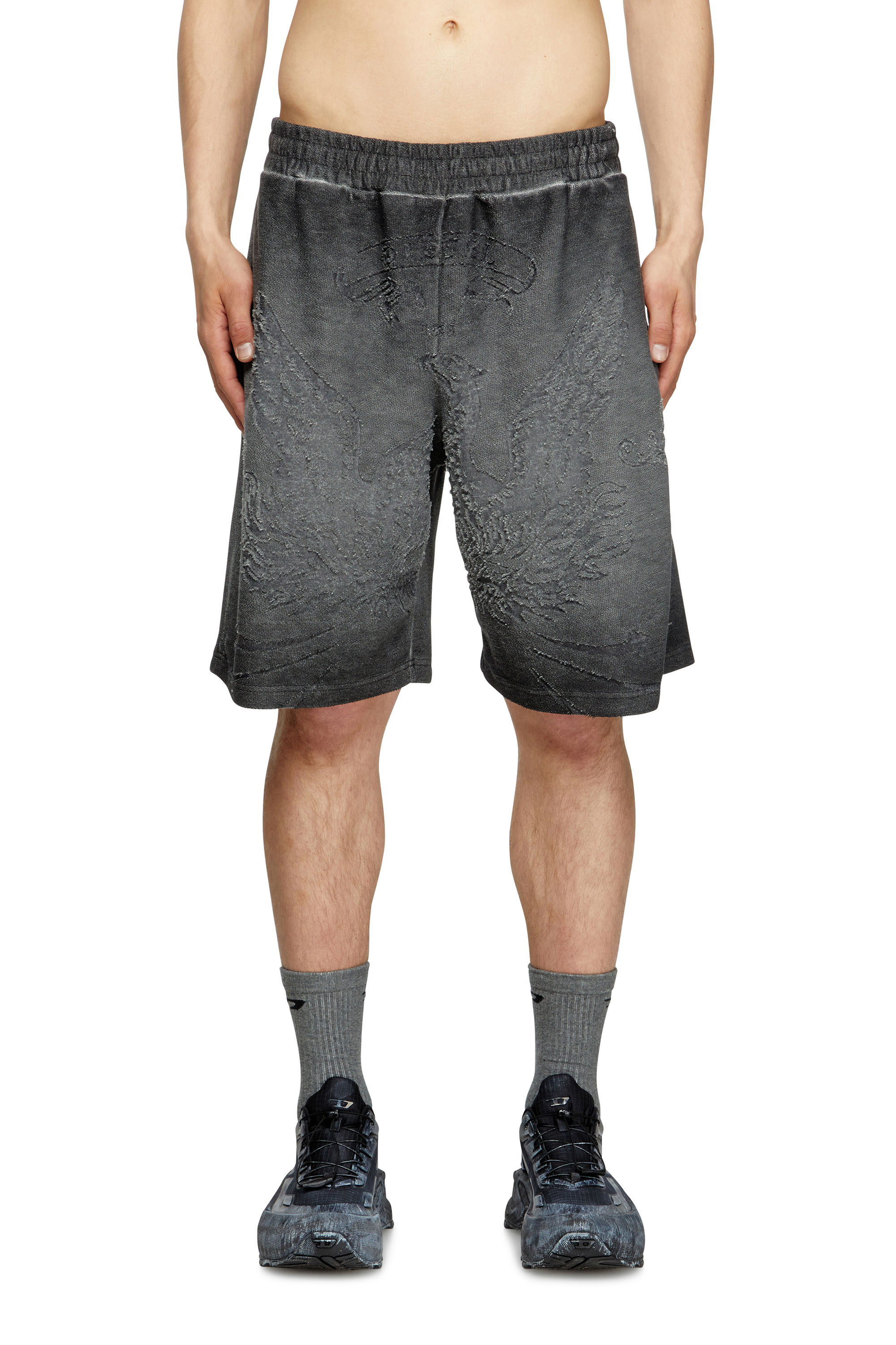 P-CROWDE, Dark grey Diesel - P-CROWDE, Man's Sweat shorts with phoenix devoré in Dark grey - 3