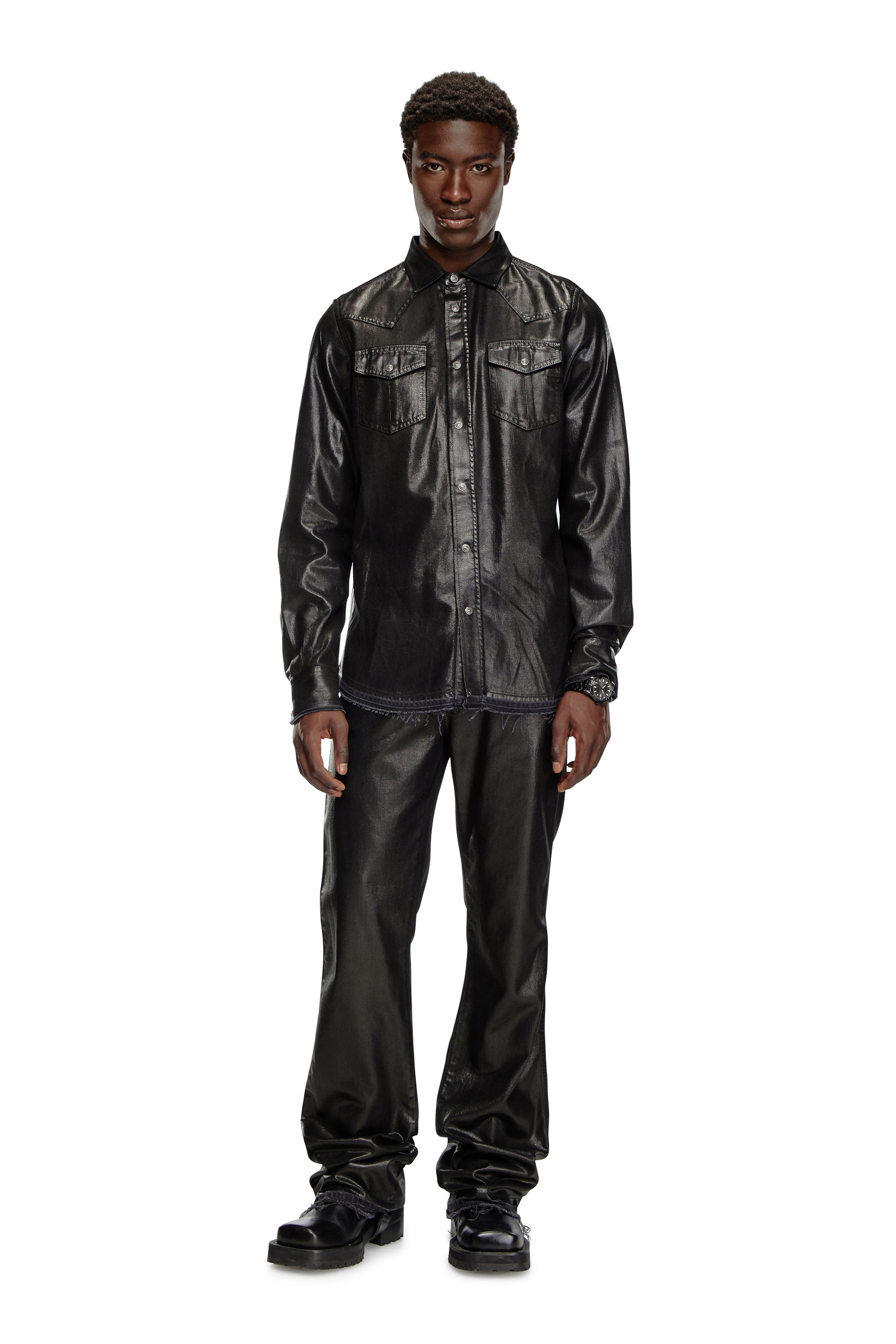 Diesel - D-VEGA, Man Overshirt in coated tailoring denim in Black - Image 2