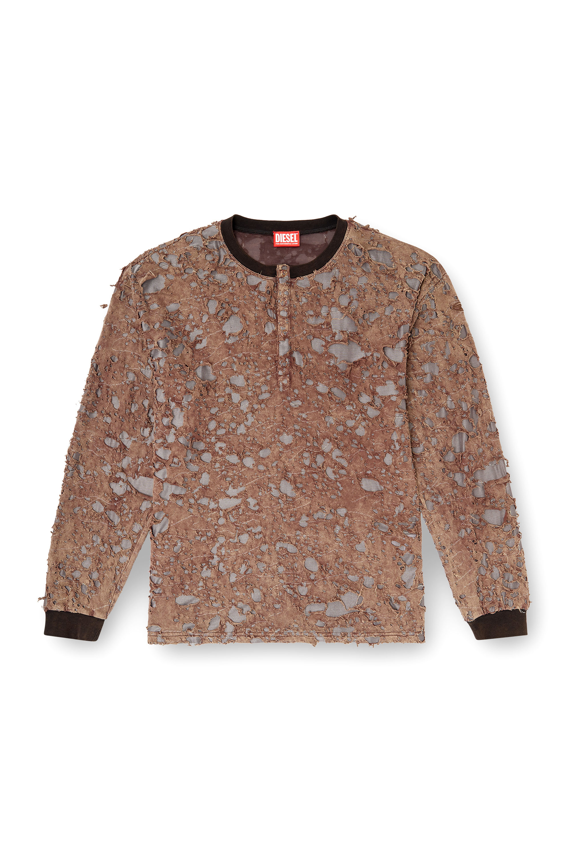 Diesel - T-OVERT, Man's Long-sleeve T-shirt in destroyed jersey in Brown - 2