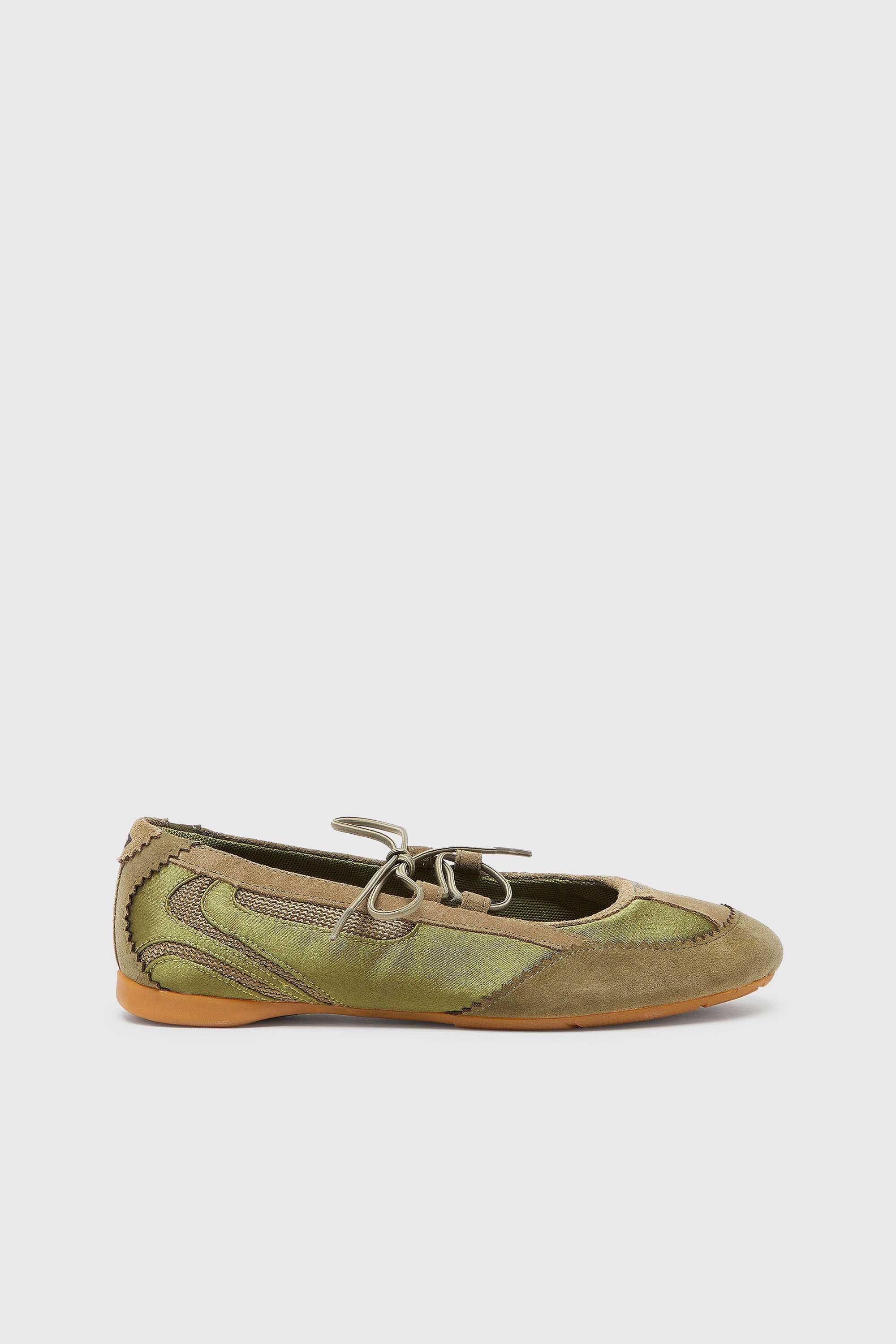 Diesel - D-MILE BALLERINA LACE UP II W, Woman's D-Mile - Lace-up ballerina flats in leather and mesh in Military Green - 1
