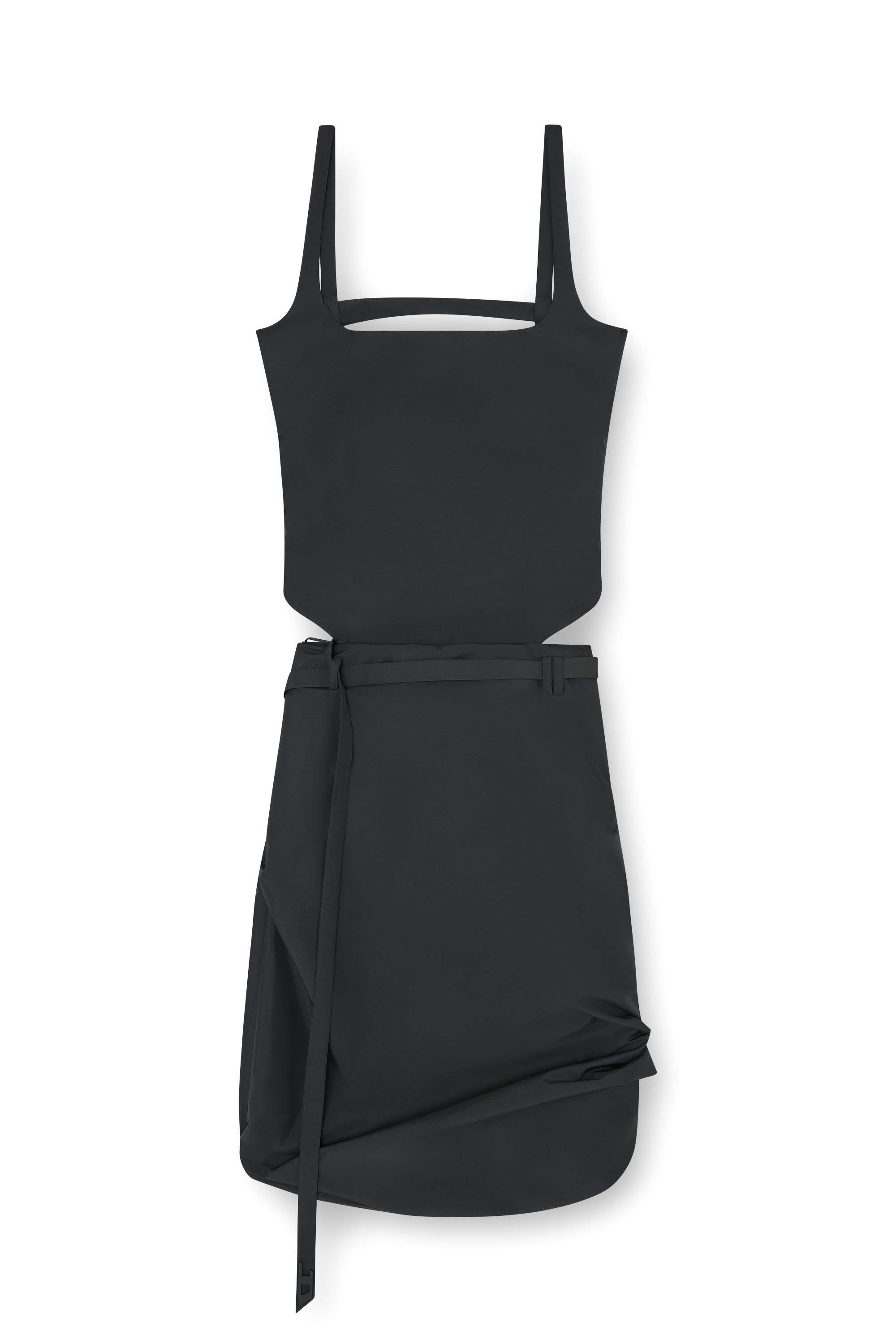 Diesel - D-SANAT, Woman's Open-back apron dress in taffeta in Black - 2