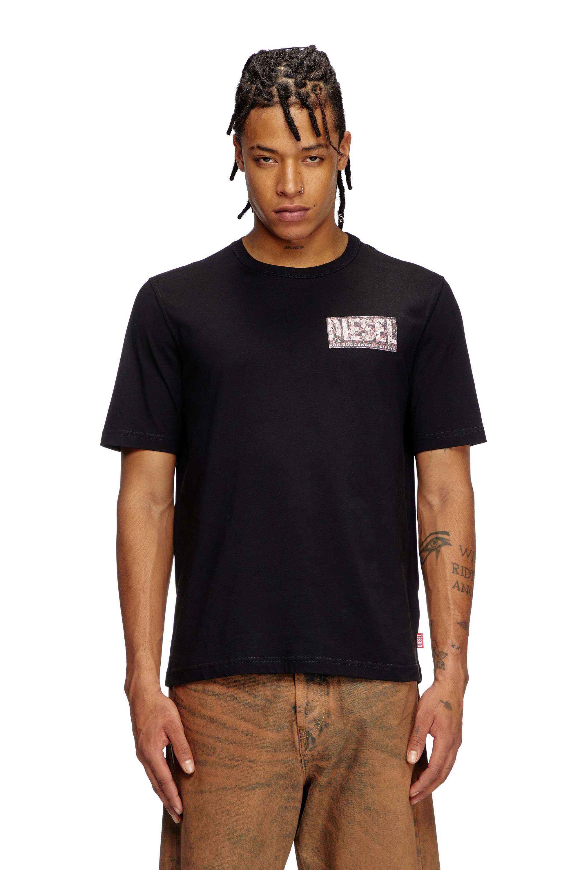 Diesel - T-ADJUST-R19, Man's T-shirt with gabardine patch logo in Black - 1