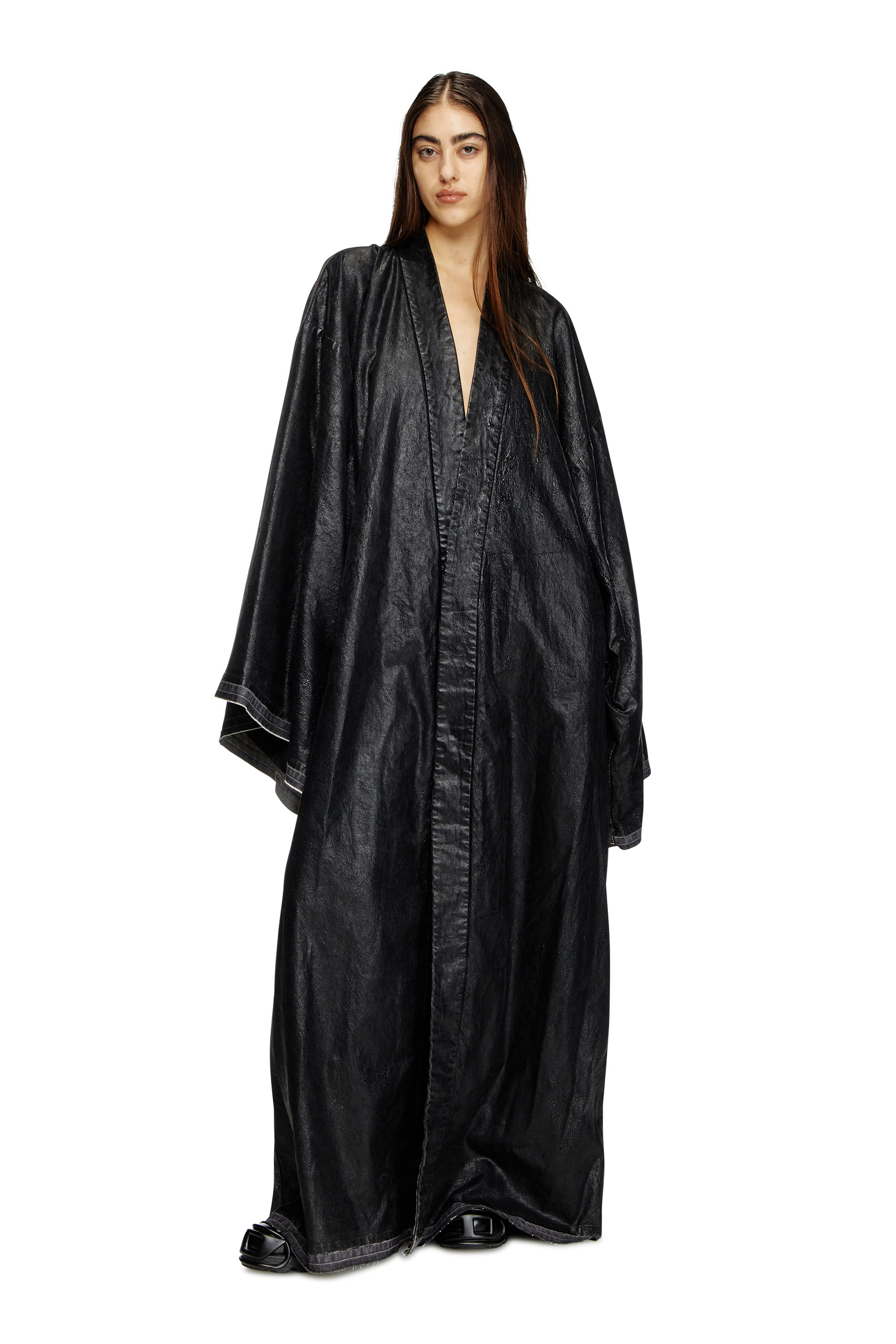 Diesel - D-D-KIM, Unisex's Denim kimono coat with coated front in Black - 6