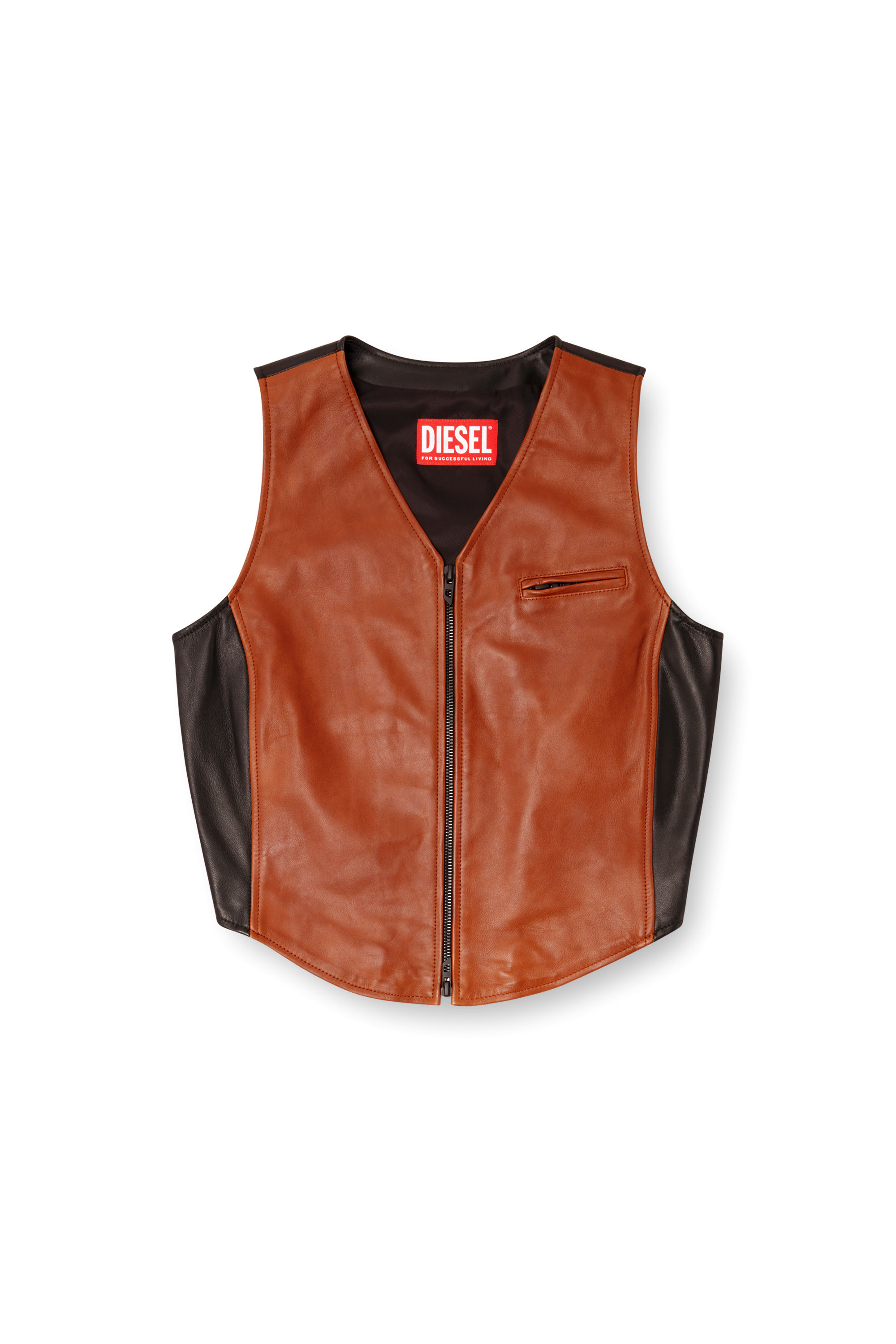 Diesel - L-USTRA, Woman's Cropped colour-block leather vest in Black/Brown - 3