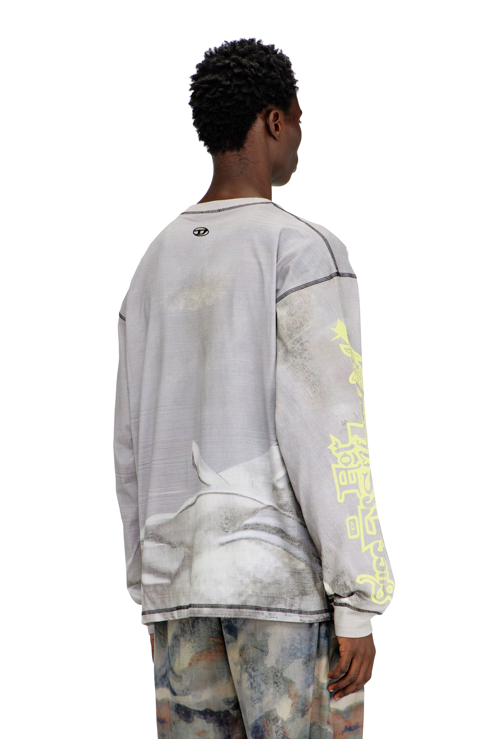 Diesel - T-BOXT-LS-V3, Man's Long-sleeve T-shirt with all-over print and patches in Grey - 4