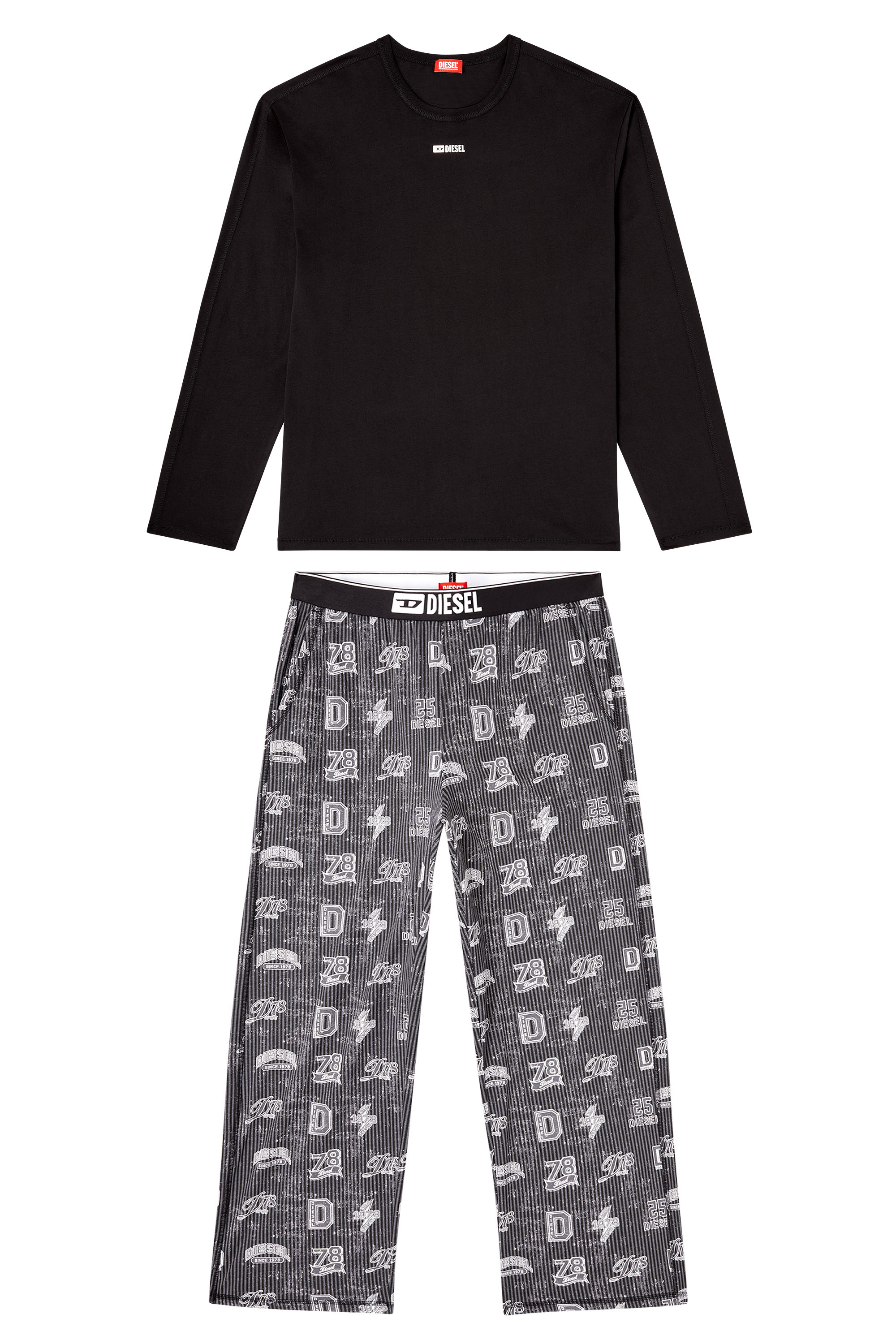 Diesel - SET-NOLAN-D-BOX, Man's Cotton pajama set with logo prints in Black/Grey - 4