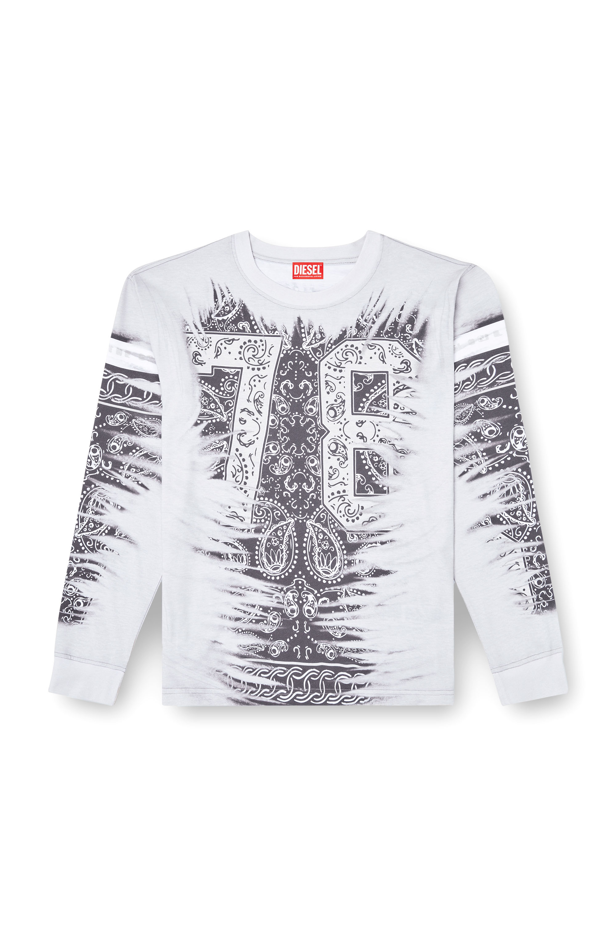 Diesel - T-NORM-LS-R1, Man's Long-sleeve T-shirt with 78 print in Black/White - 2