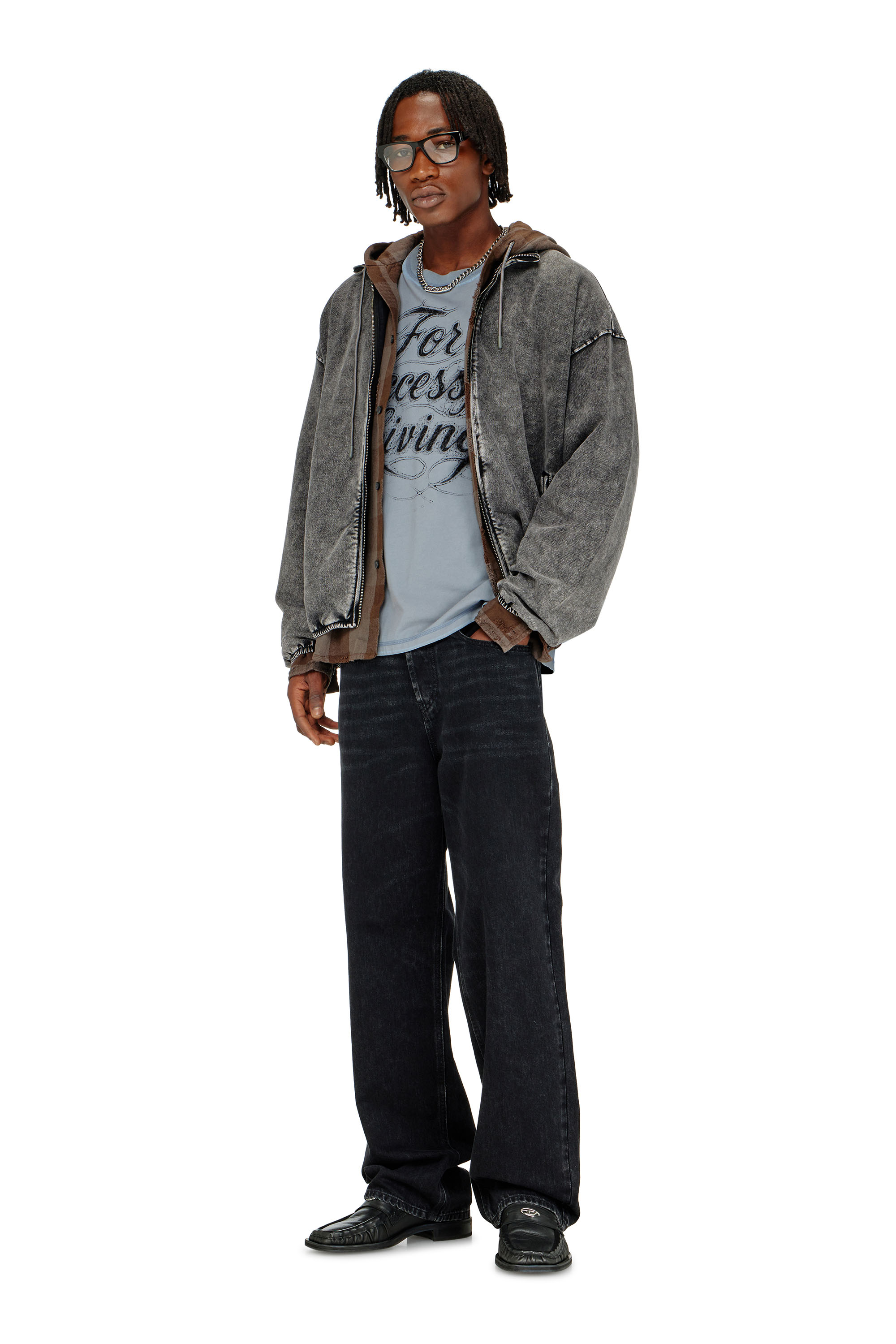 Diesel - S-CORSY, Man's Sweat jacket with denim effect in Grey - 1