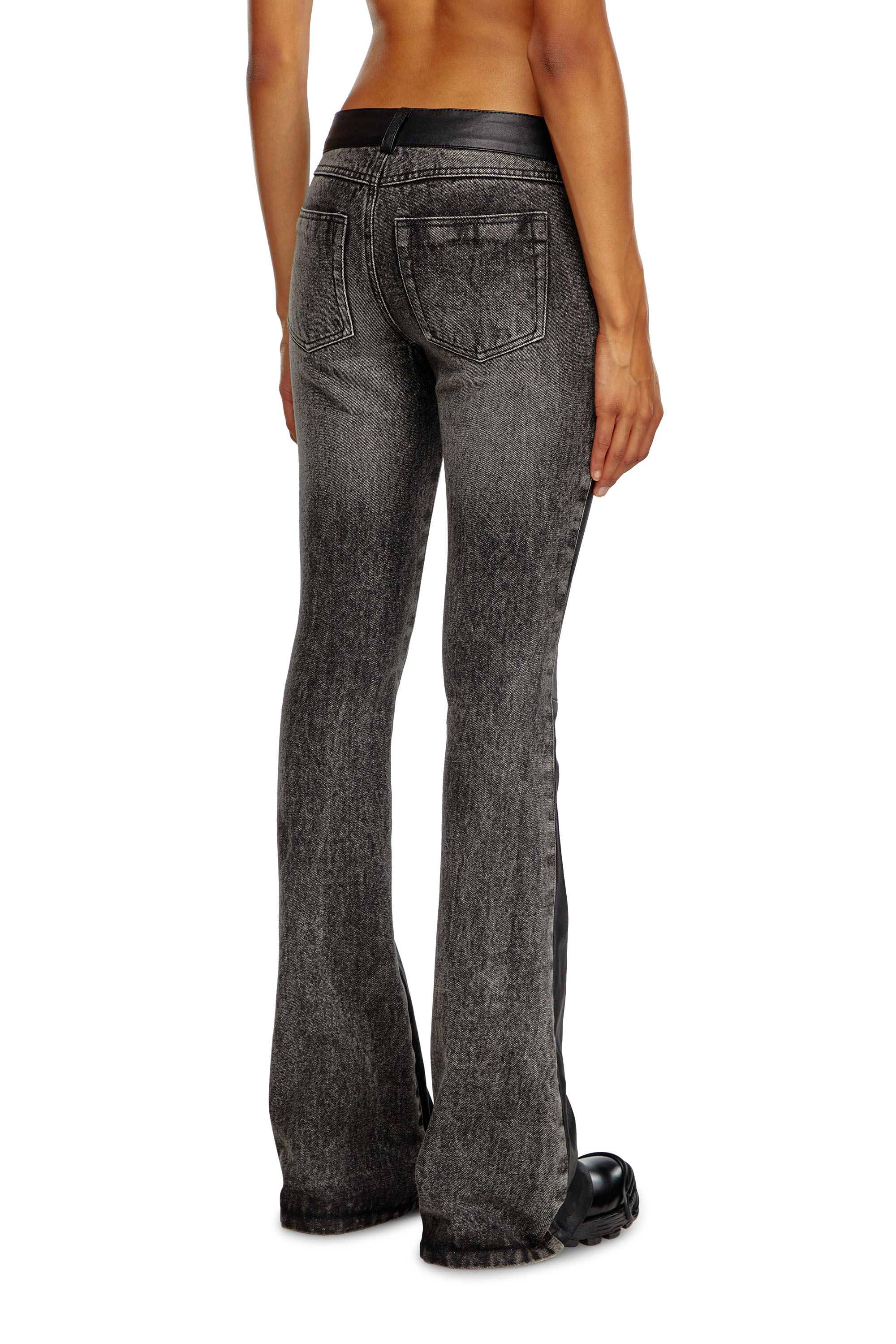 Diesel - L-OVELY, Woman's Bootcut pants in leather and denim in Black - 4