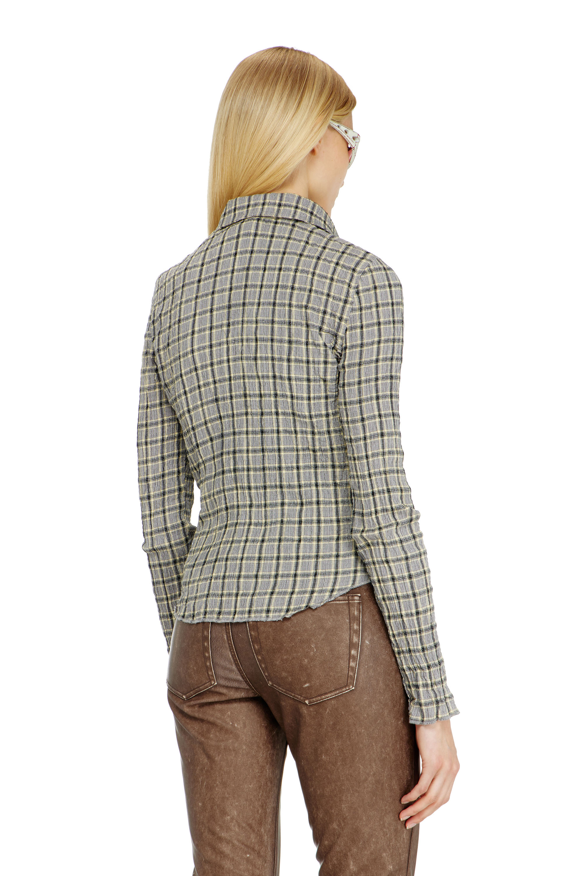 Diesel - C-ARRILON, Woman's Check shirt with seersucker effect in Grey - 4