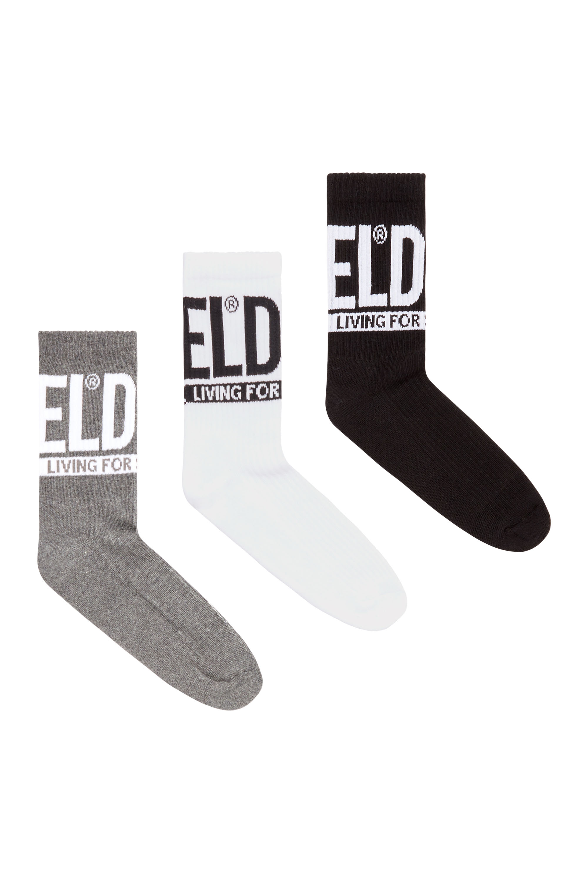 Diesel - SKM-WRAPAROUND-MID-CUT-CUSHIONED-SOCKS, Man's 3-pack of socks with Diesel logo in Grey/White - 1