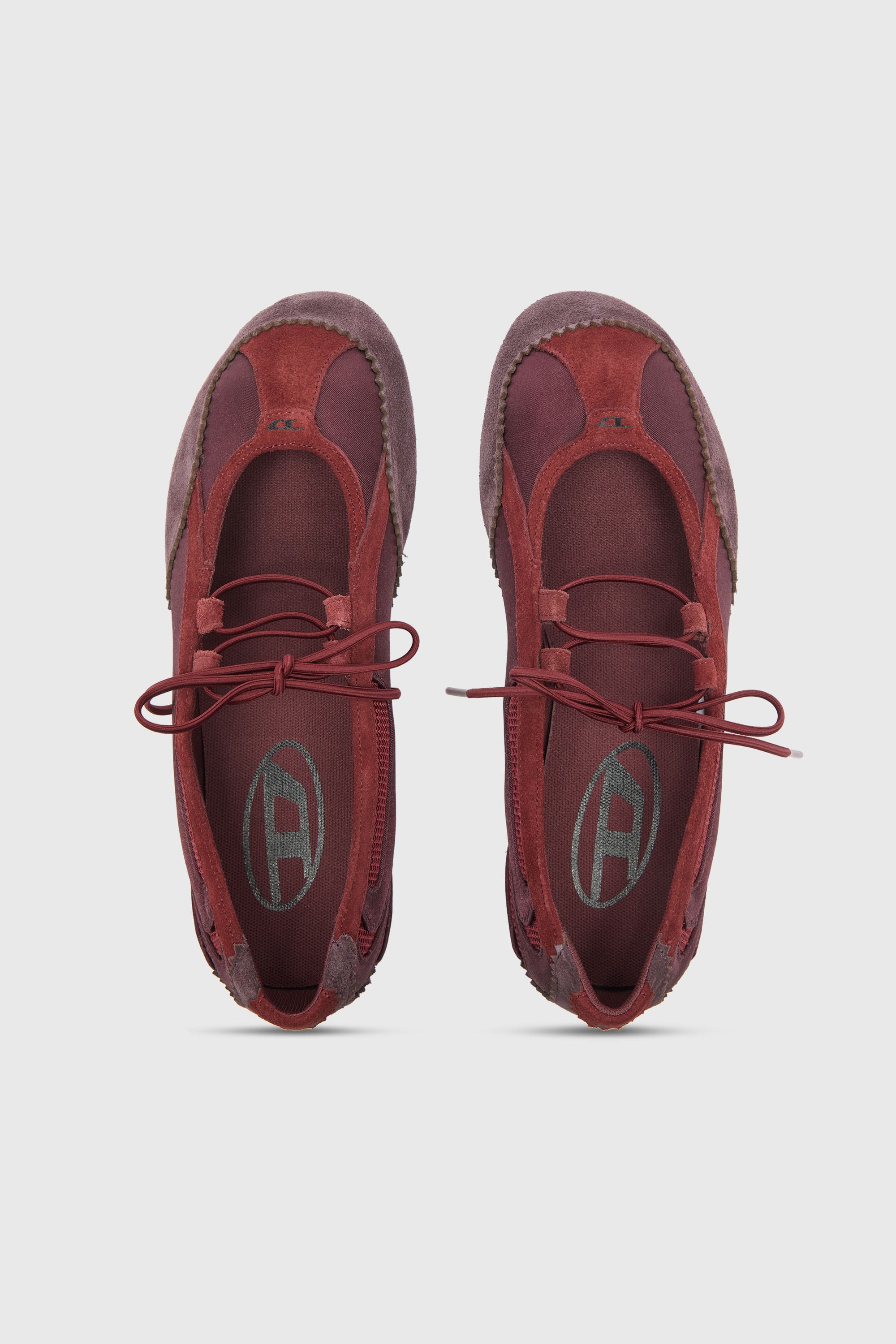 Diesel - D-MILE BALLERINA LACE UP II W, Woman's D-Mile - Lace-up ballerina flats in leather and mesh in Burgundy - 4