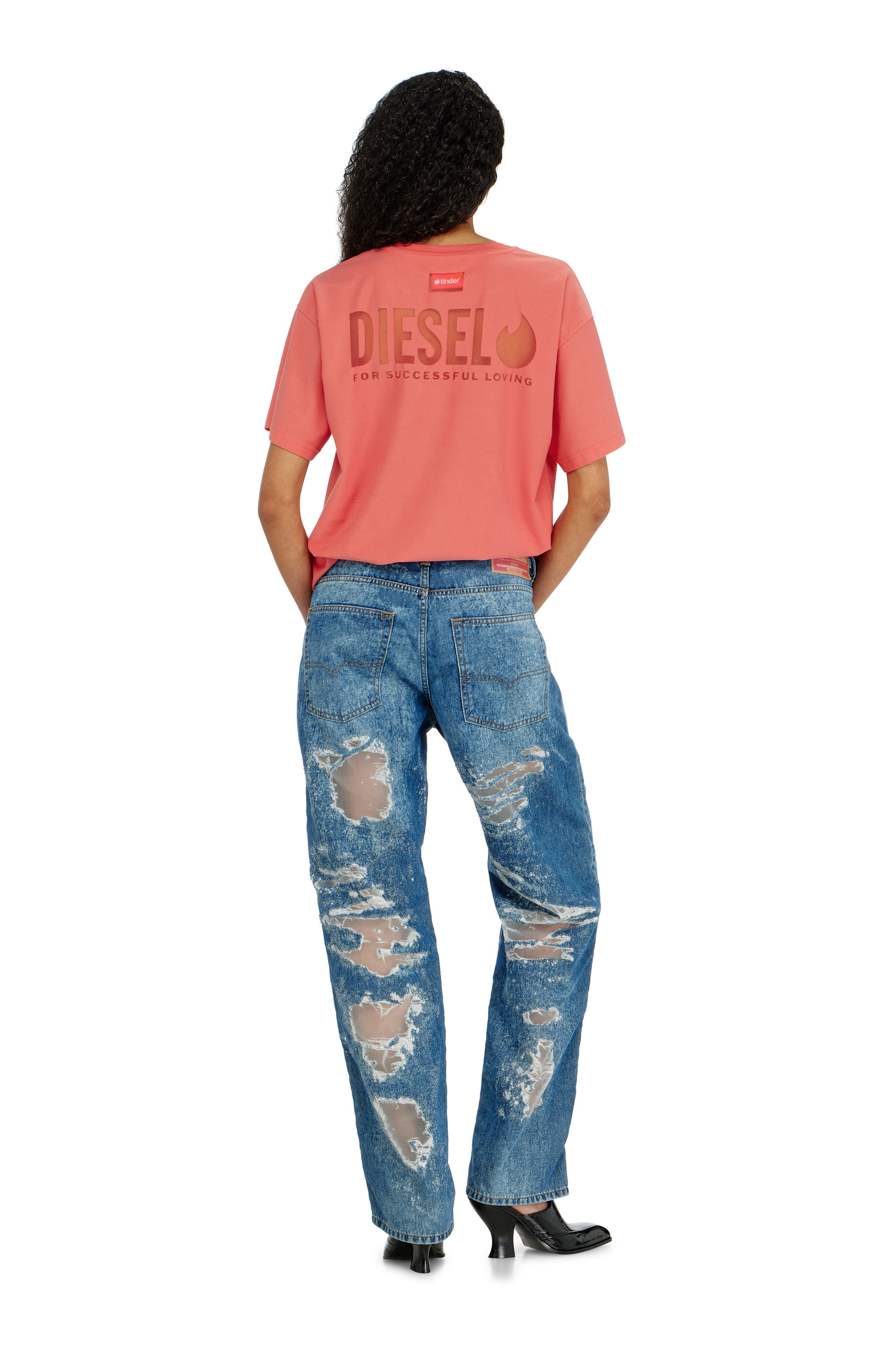 Diesel - PR-T-NORM-CHITIND-R, Unisex's T-shirt with transparent back logo in Coral Rose - 6