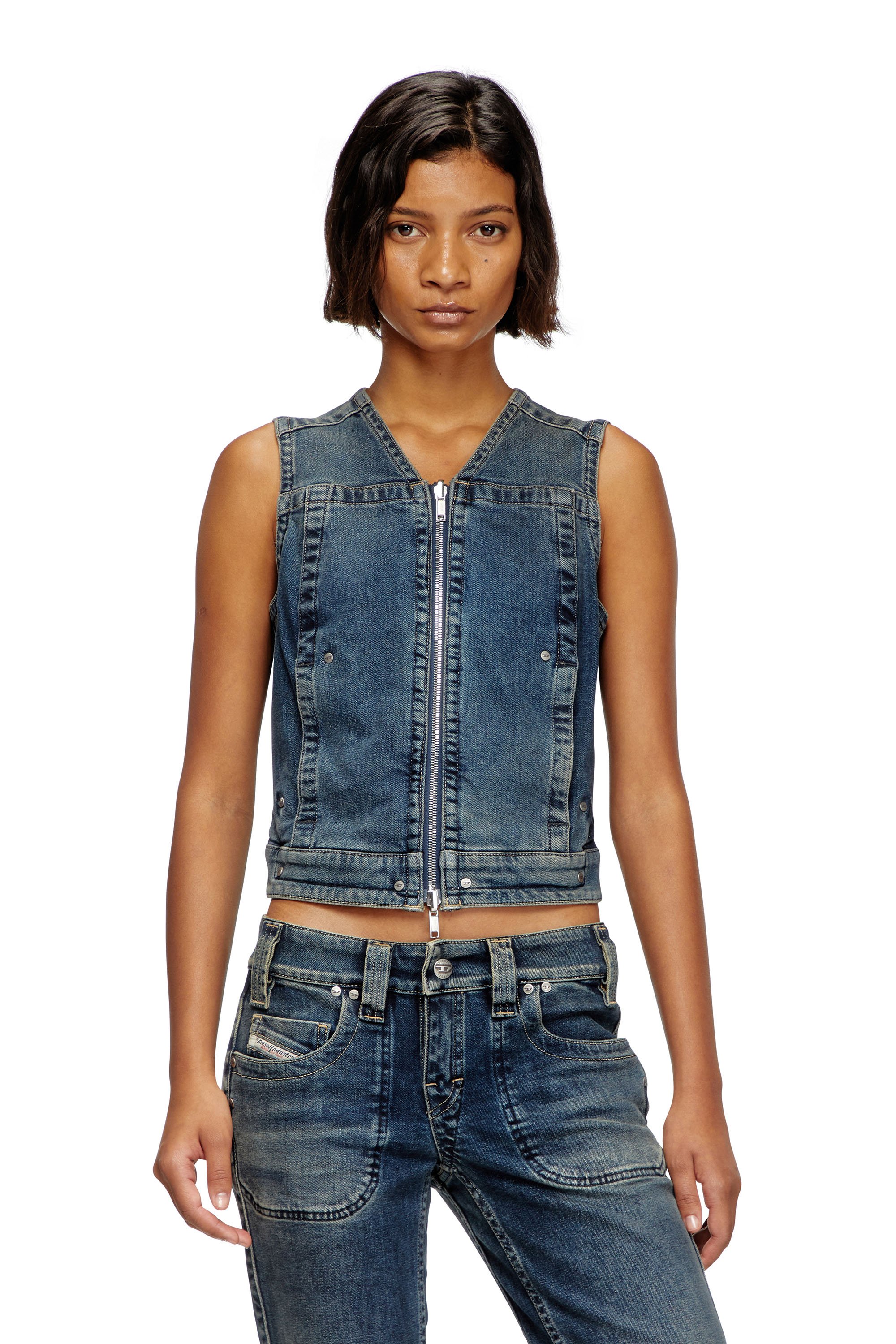 Diesel - DE-PROOF-RE, Woman's Zipped top in Rehab denim in Dark Blue - 2