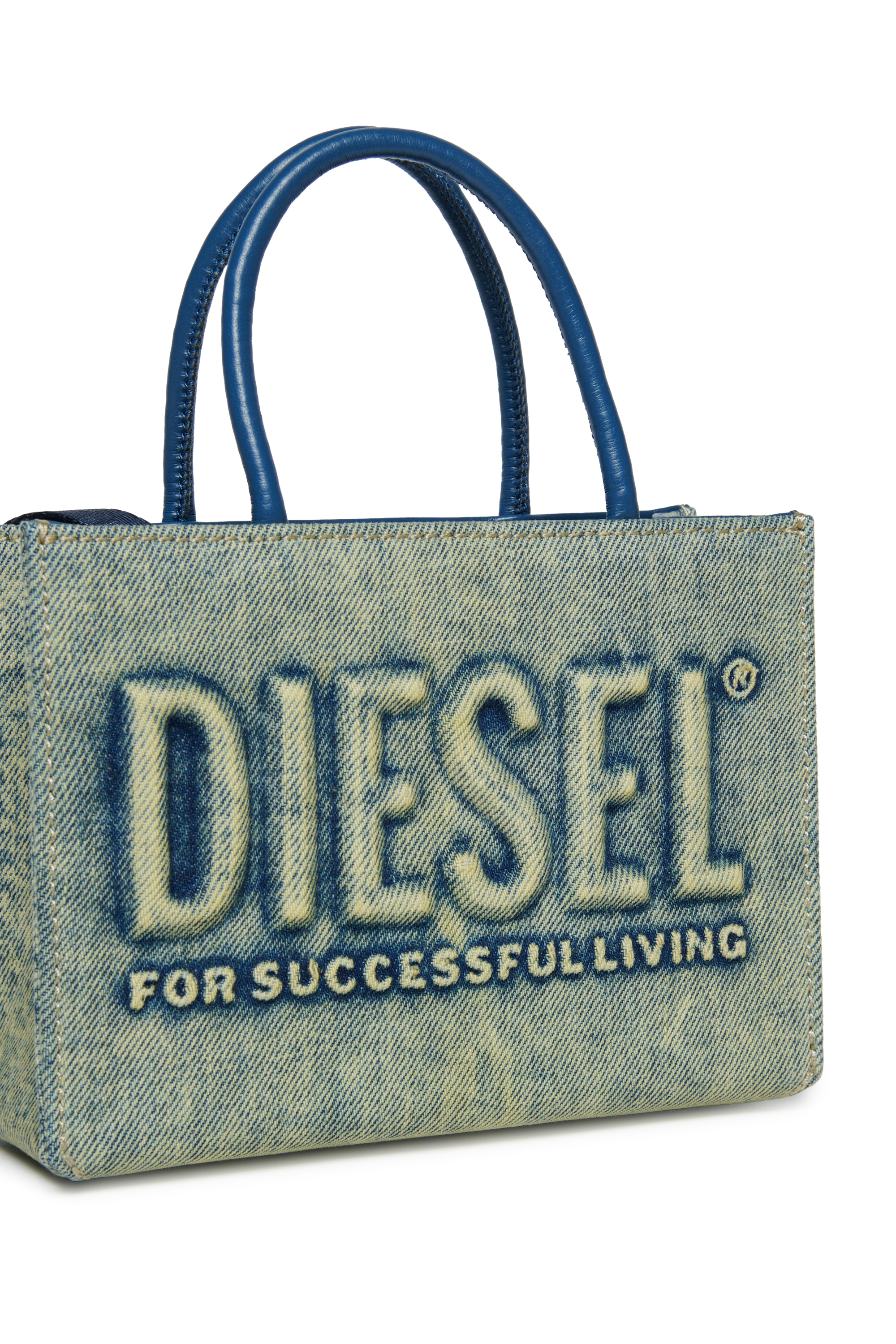 Diesel - DSL 3D MINI BAG, Woman's Dsl 3D - Denim bag with removable shoulder strap in Blue - 4