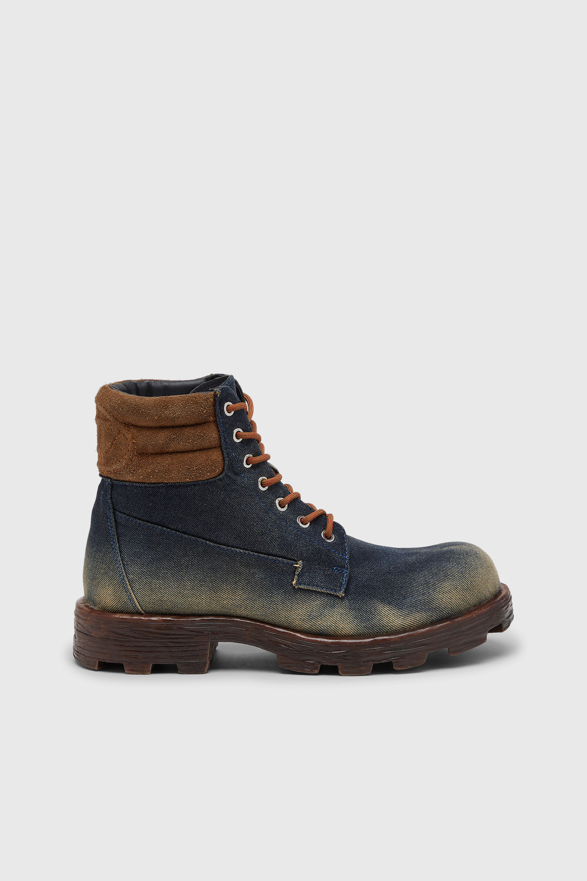 Diesel - D-HAMMER LACE UP, Man's D-Hammer-Combat boots in denim and suede in Dark Blue - 1