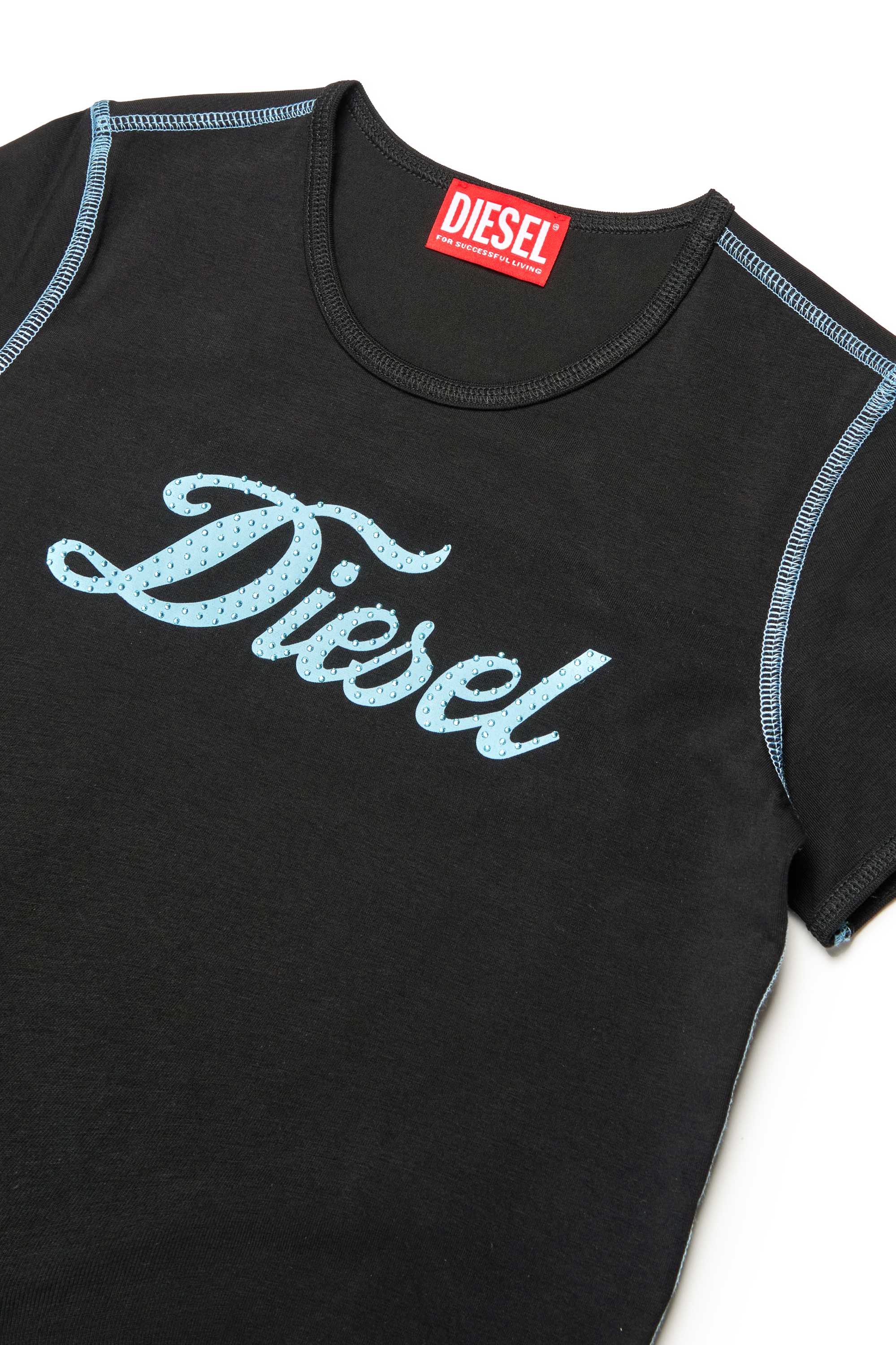 Diesel - TUNCUTIELONGL3, Woman T-shirt with printed and crystal logo in Black - Image 3
