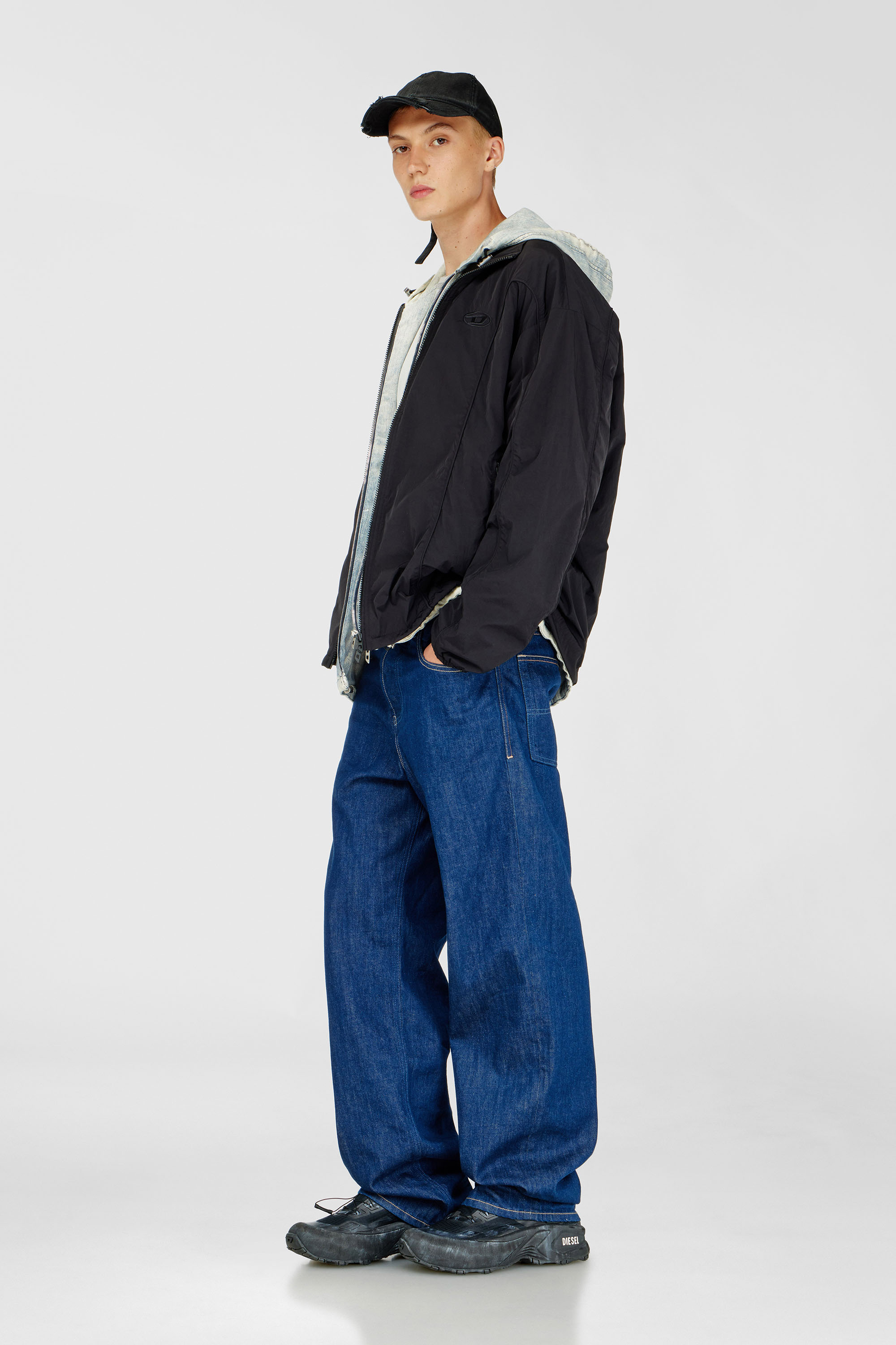 Men's Crinkled-nylon jacket with piping | Black | Diesel SI