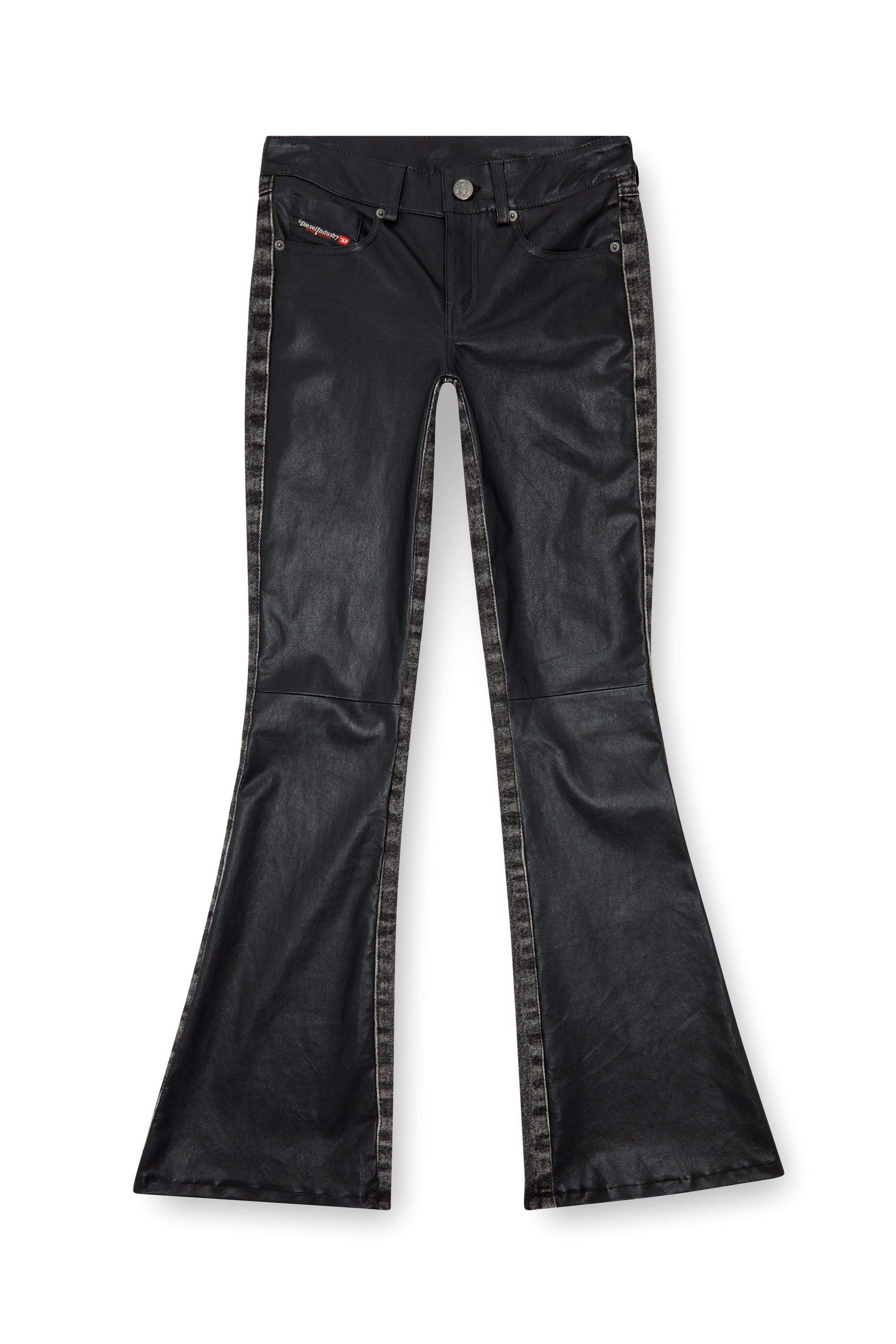 Diesel - L-OVELY, Woman's Bootcut pants in leather and denim in Black - 3