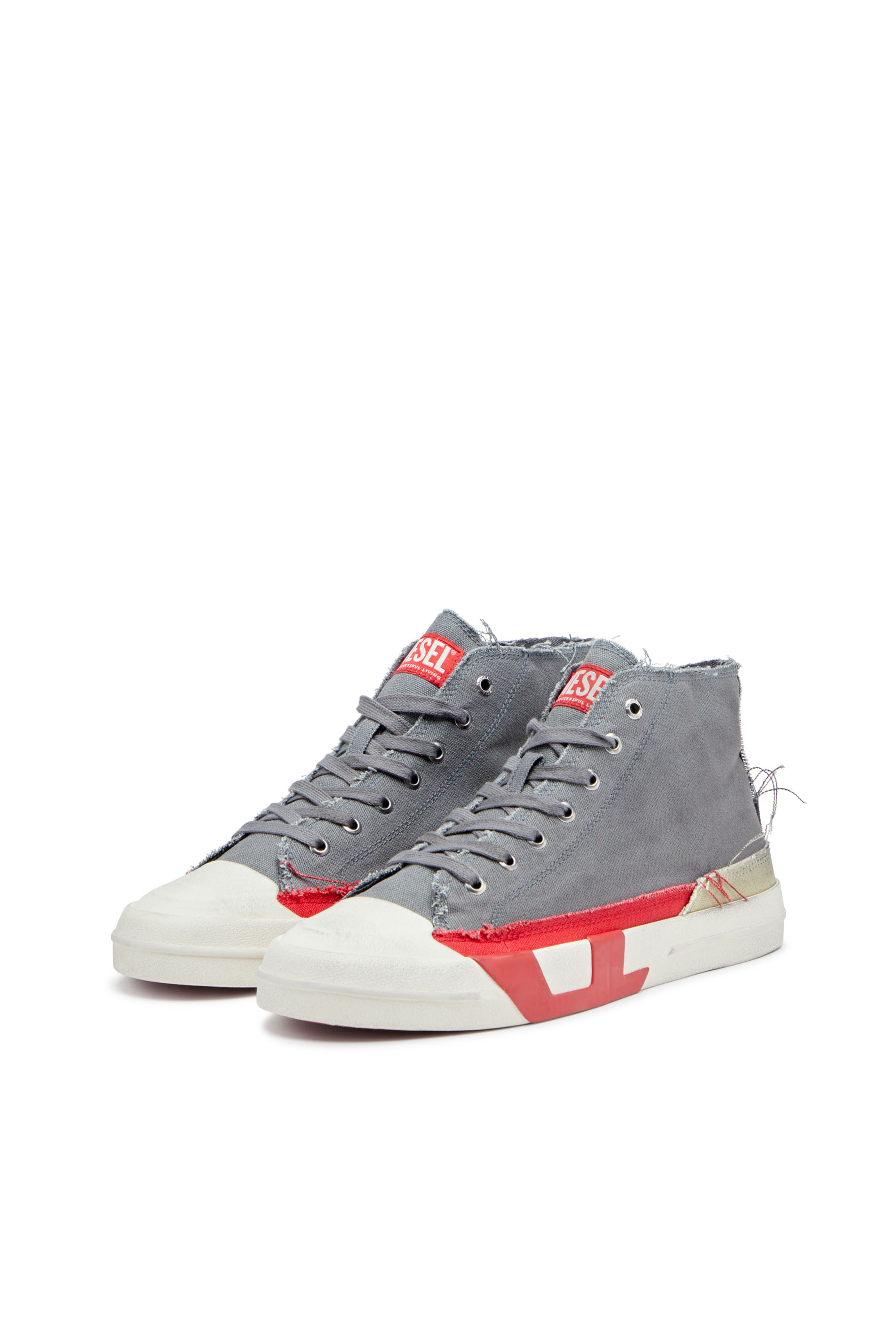 S-D-VERSE MID, Grey/Red Diesel - S-D-VERSE MID, Man's S-D-Verse-Dirty-effect high-top canvas sneakers in Grey/Red - 8