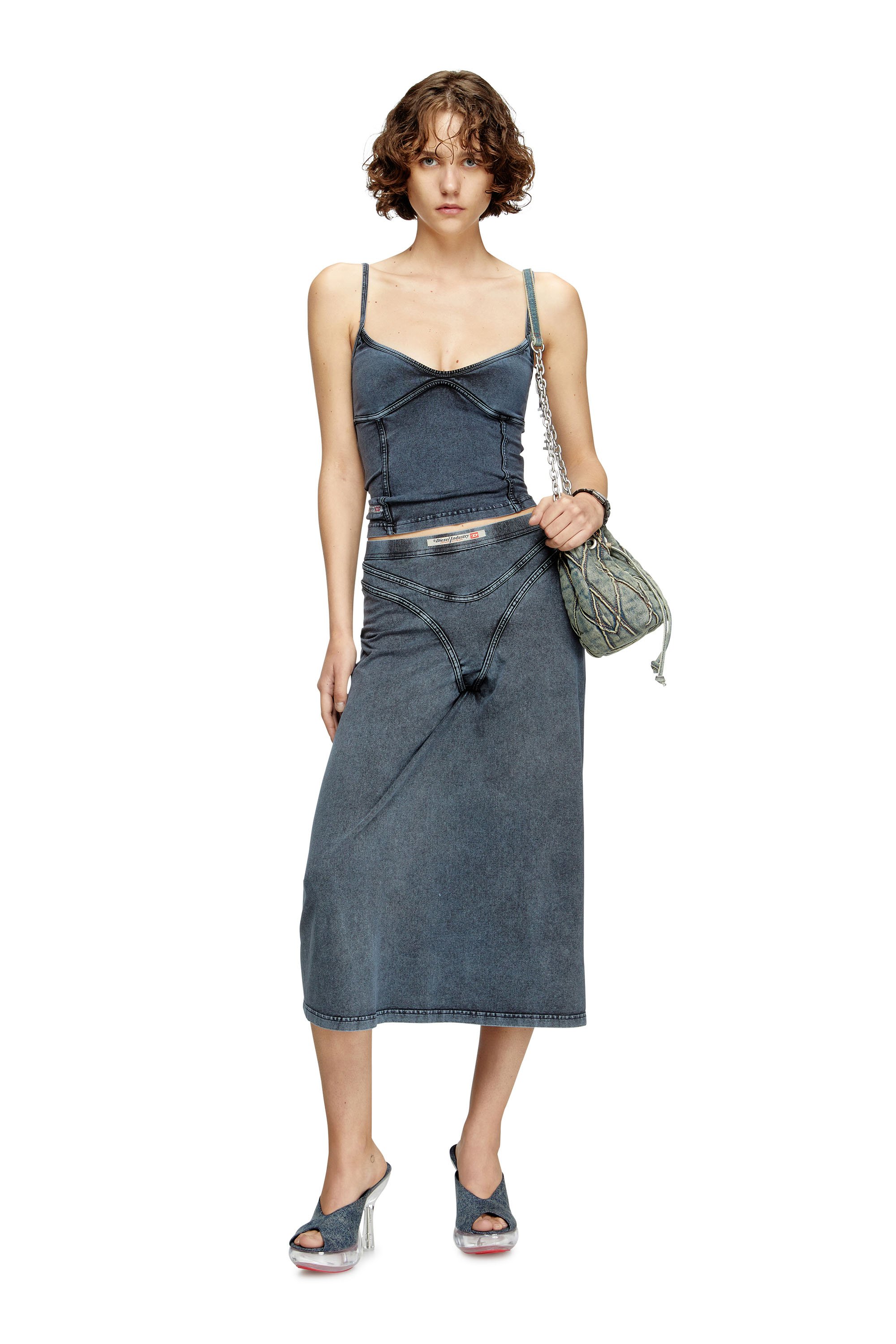 Diesel - T-ONY, Woman's Strappy top in denim-look jersey in Dark Blue - 2