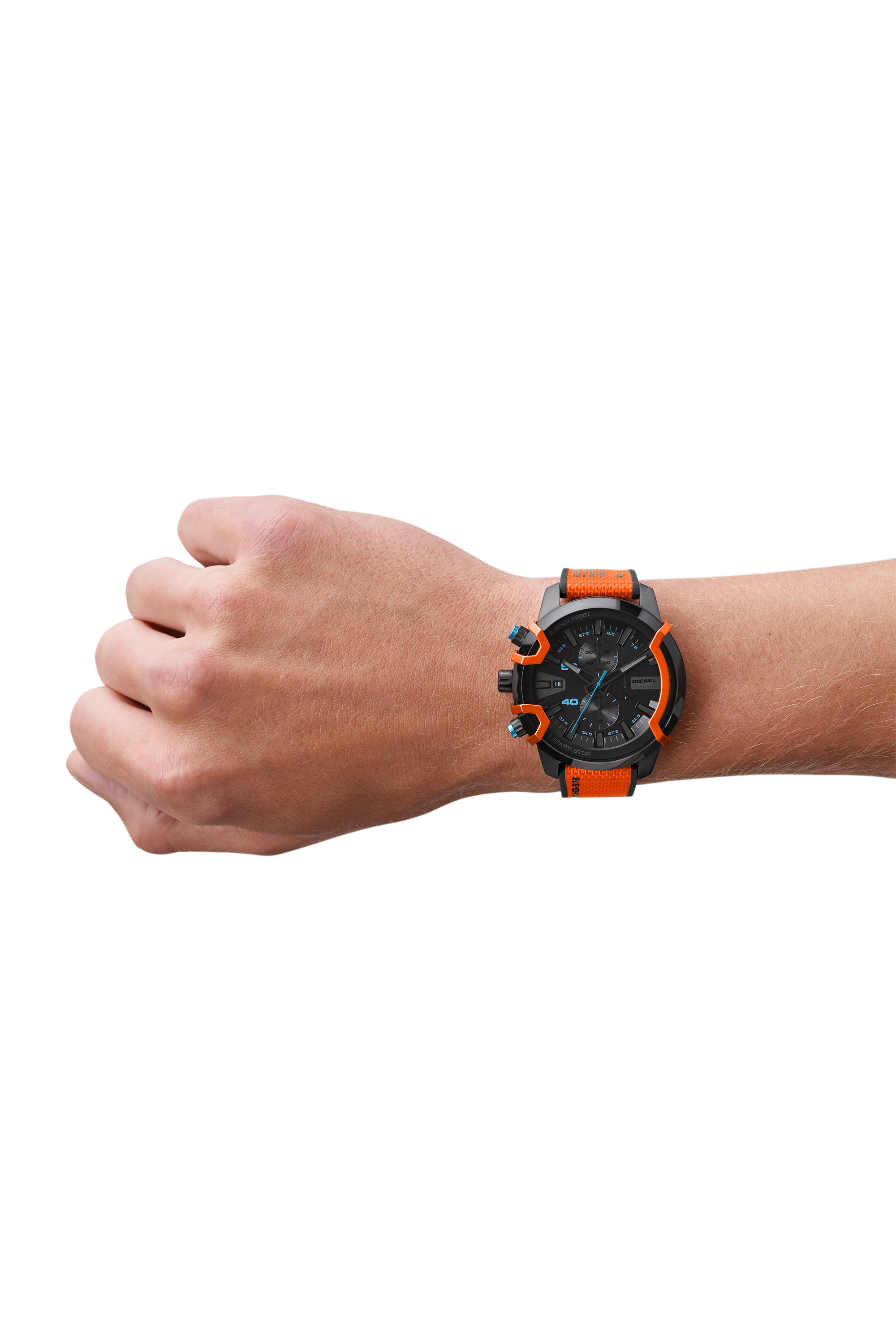 Diesel - DZ4562, Man's Griffed chronograph orange canvas watch in Orange - 4