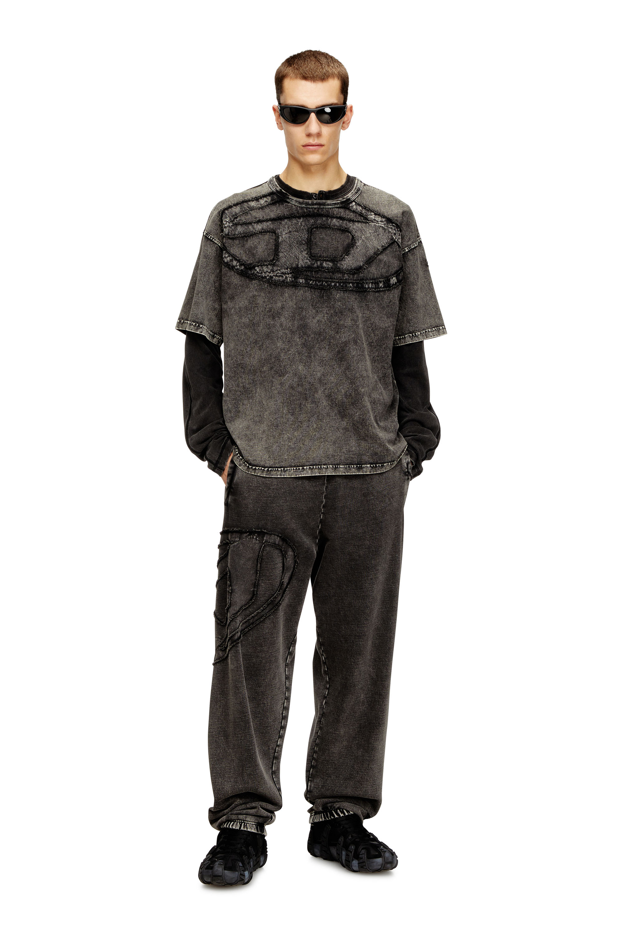 Diesel - T-BOXT-DEN, Man's Relaxed cotton T-shirt with Oval D applique in Dark grey - 2